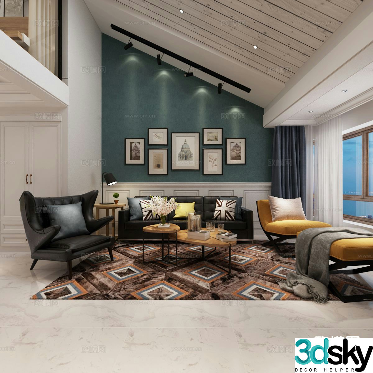 Nordic loft living room 3d model
