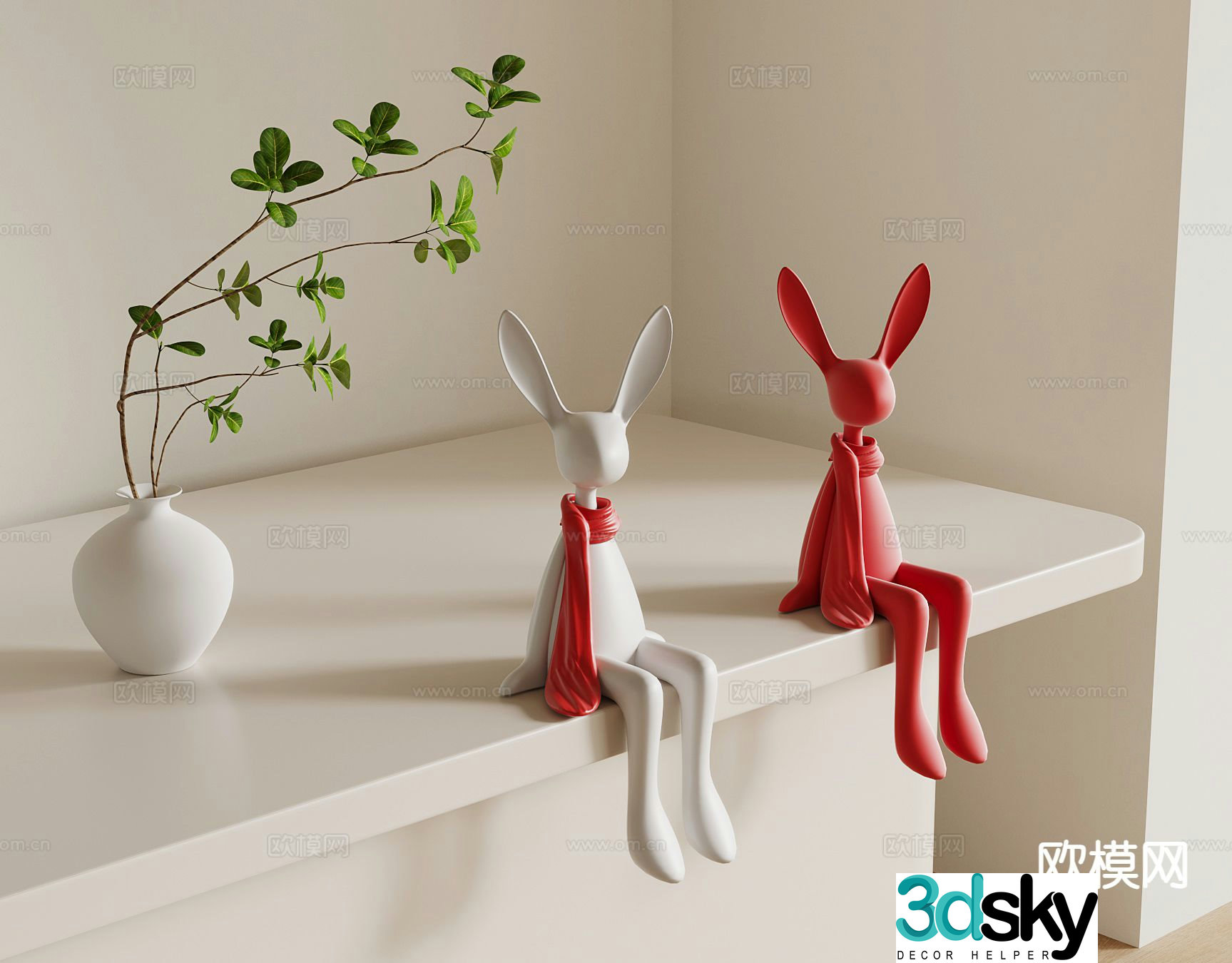 Rabbit Trendy Toys Sculpture Cartoon Ornaments 3D Model