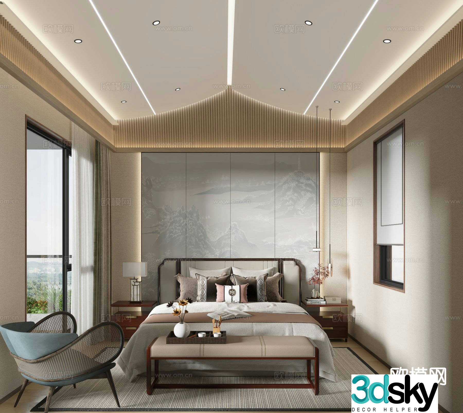 New Chinese style master bedroom bedroom 3d model
