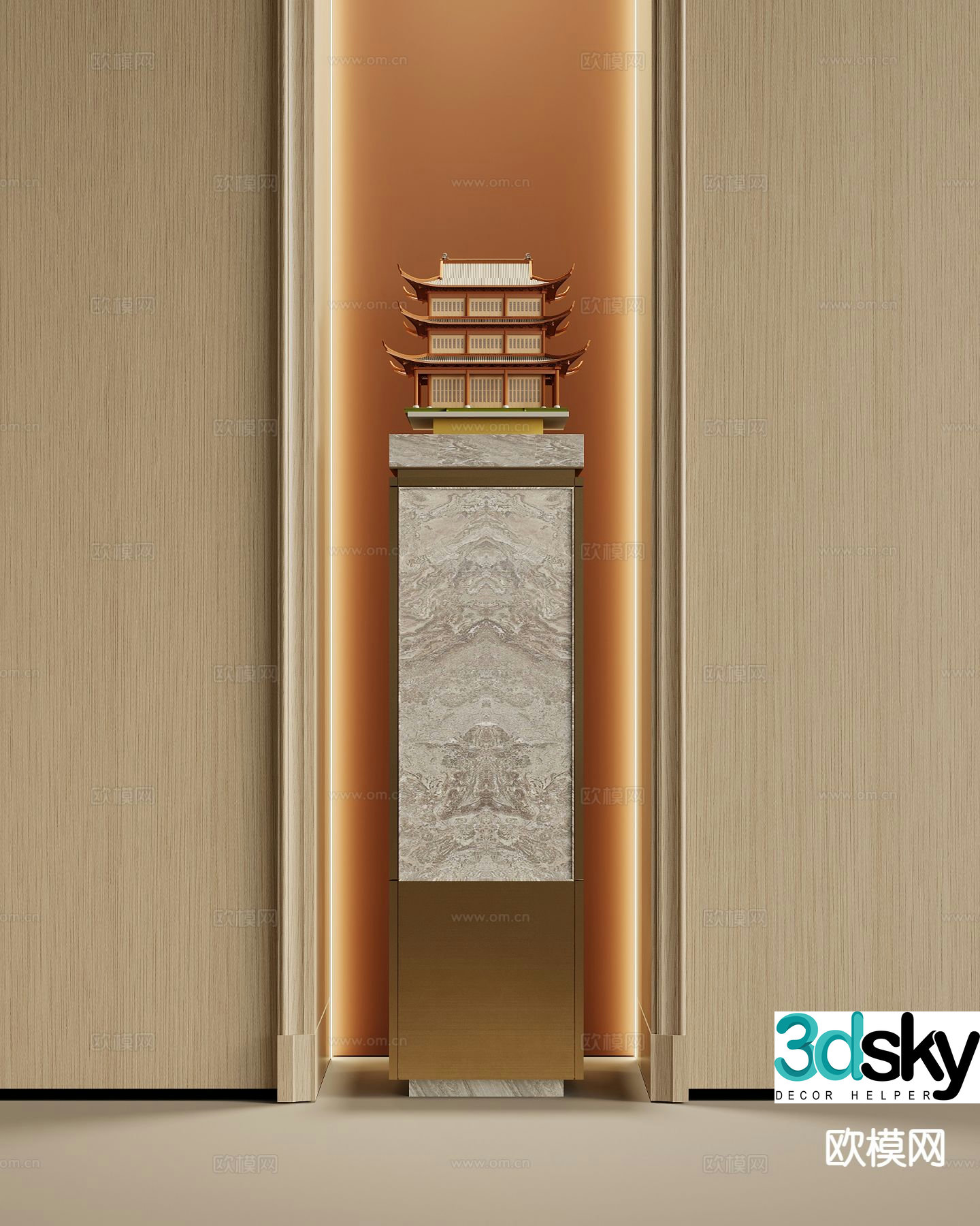New Chinese style ancient architectural sculptures stone ornaments 3D model