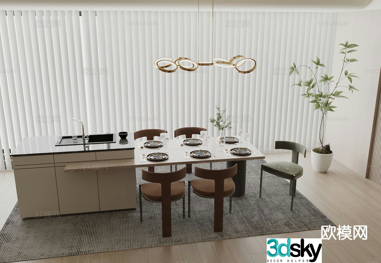 Modern island table island dining table 3d model