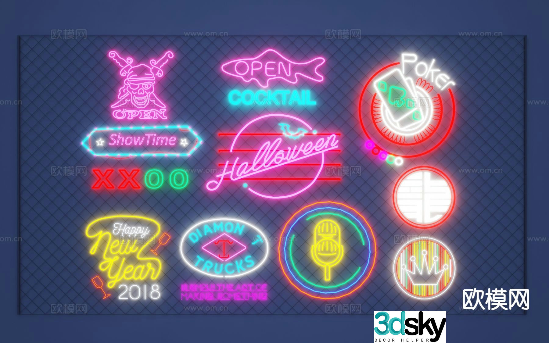 National trend billboard signboard logo trademark neon light 3d model