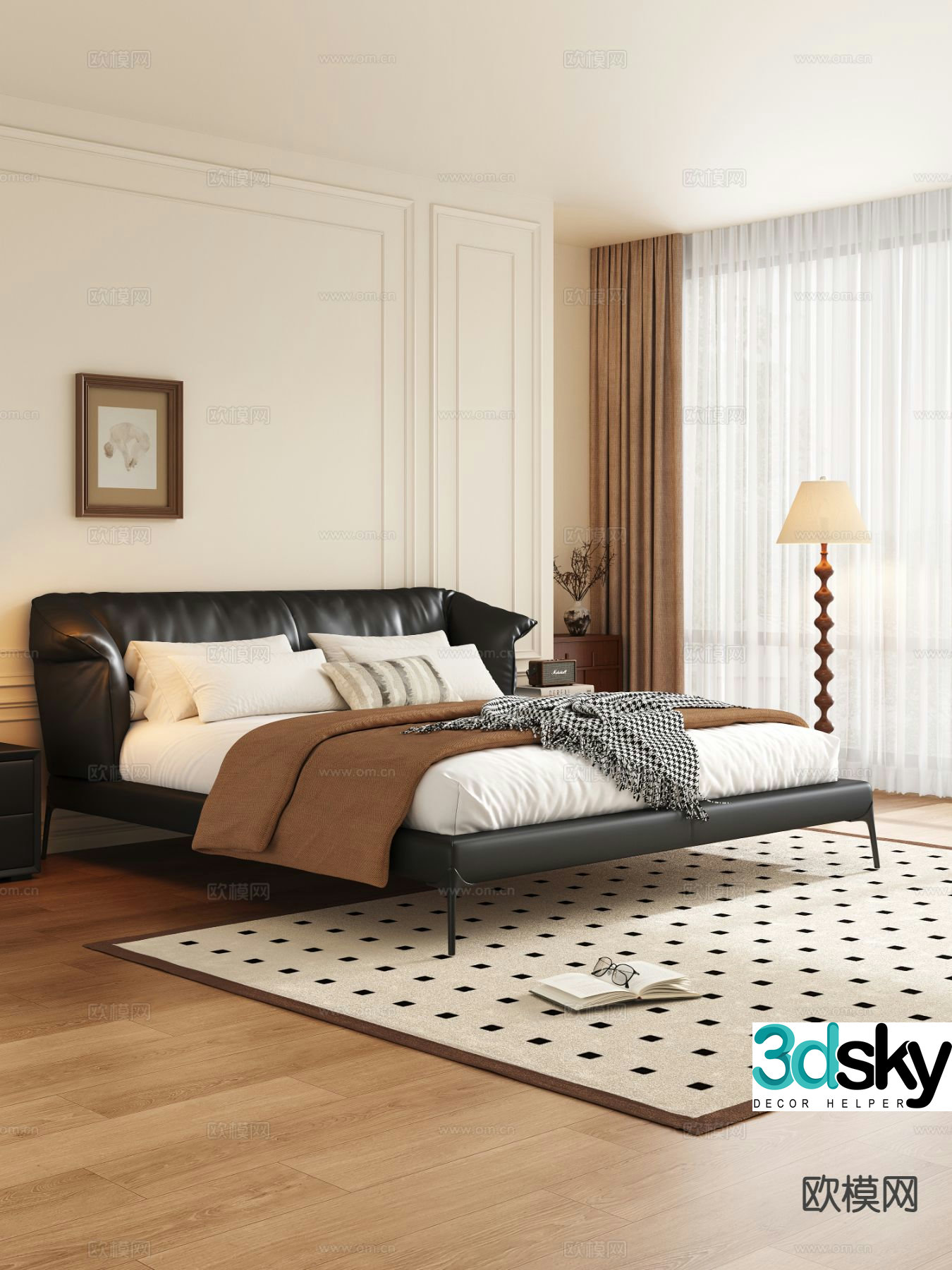 Medieval style double bed 3d model