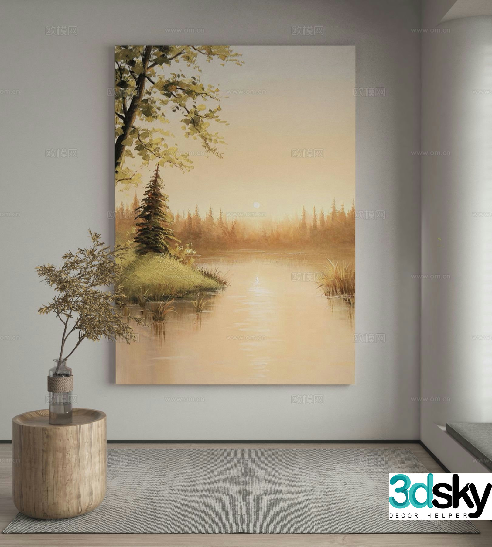 Wabi-sabi decorative painting landscape painting oil painting 3d model