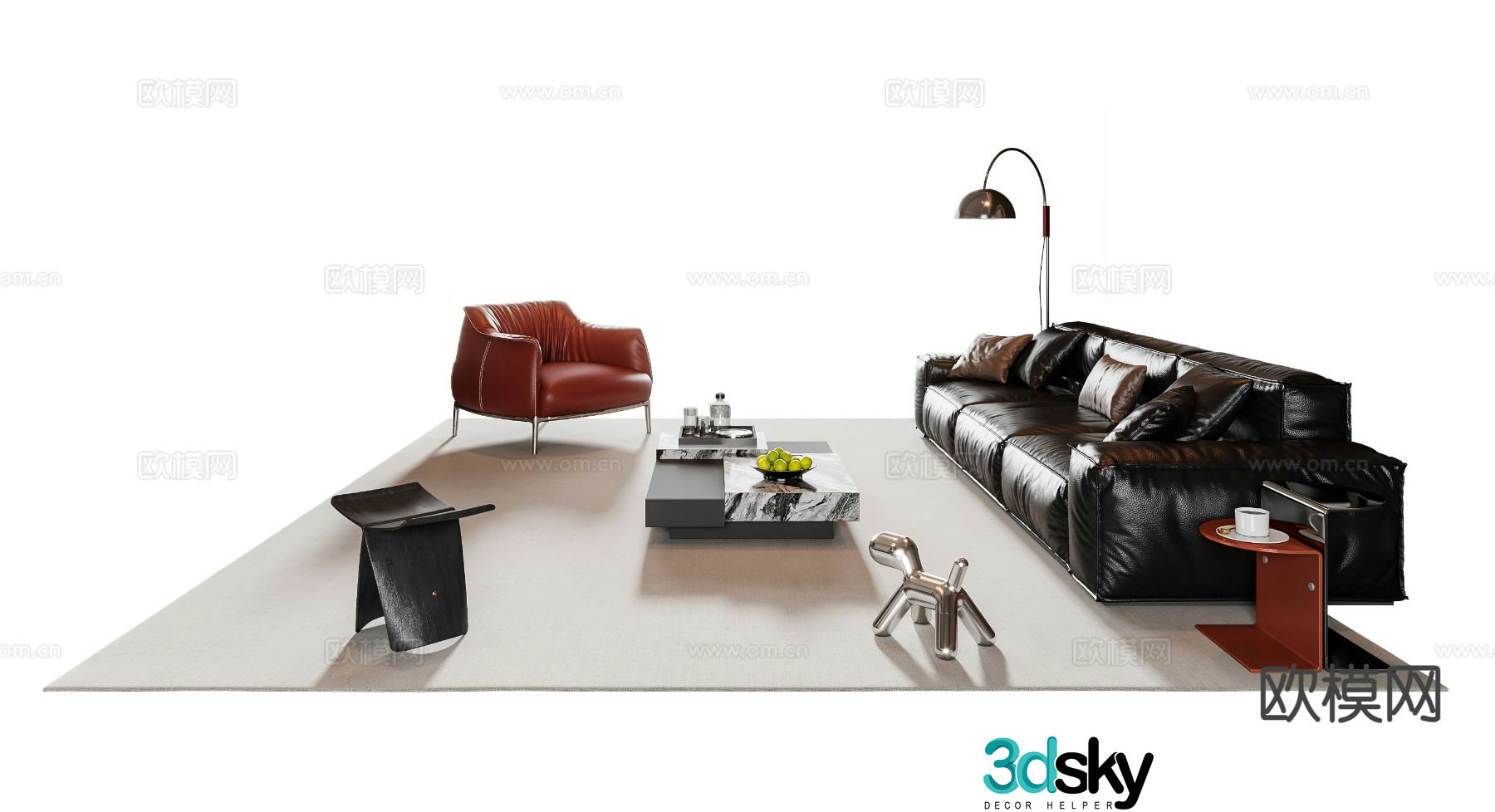Italian sofa coffee table modular sofa 3d model