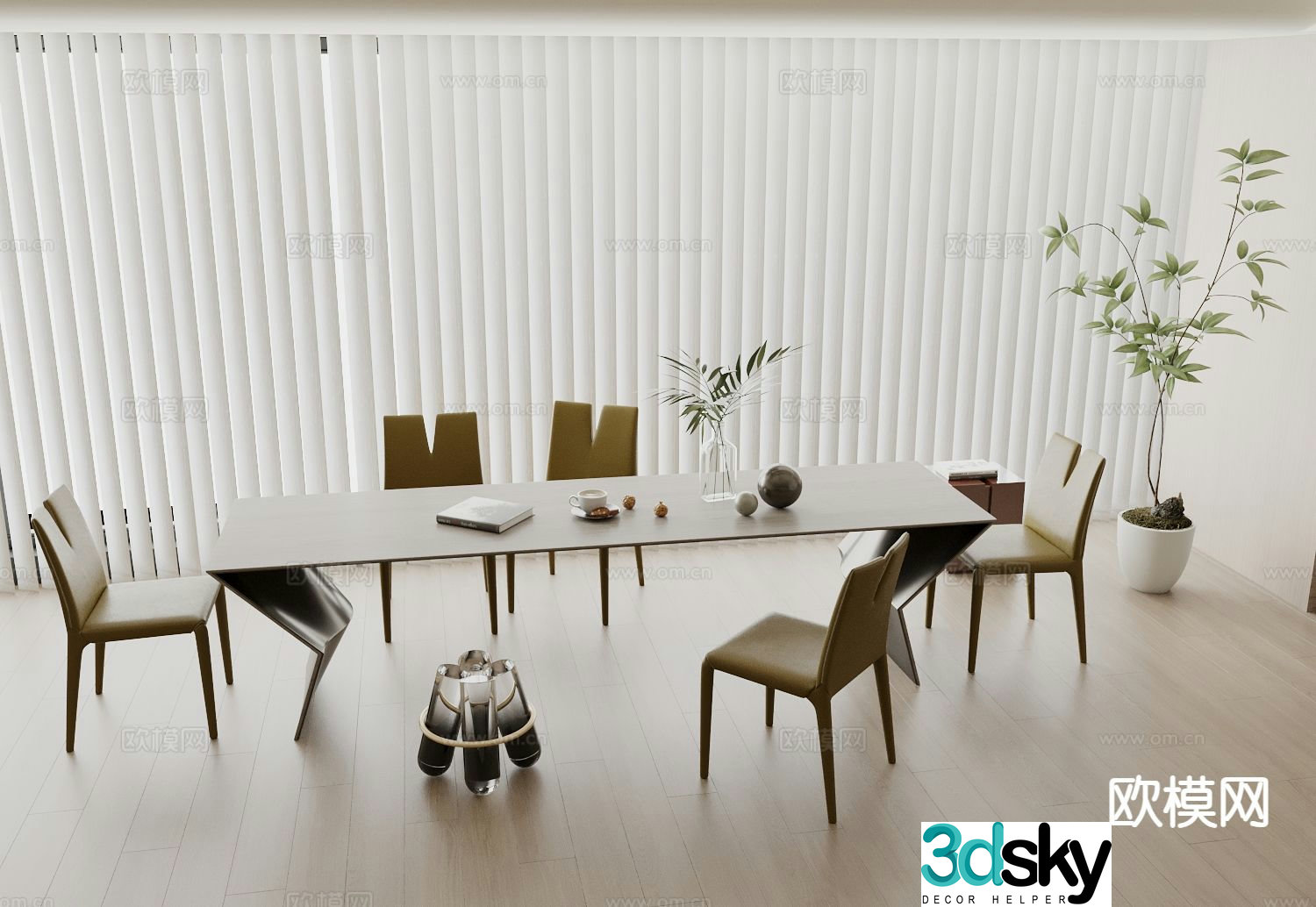 Italian dining table and chairs 3d model