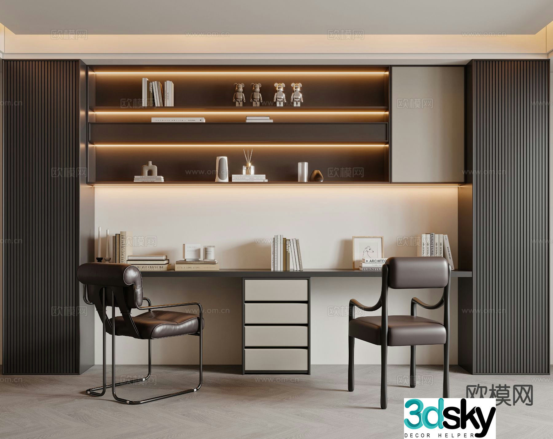 Modern double study room 3d model