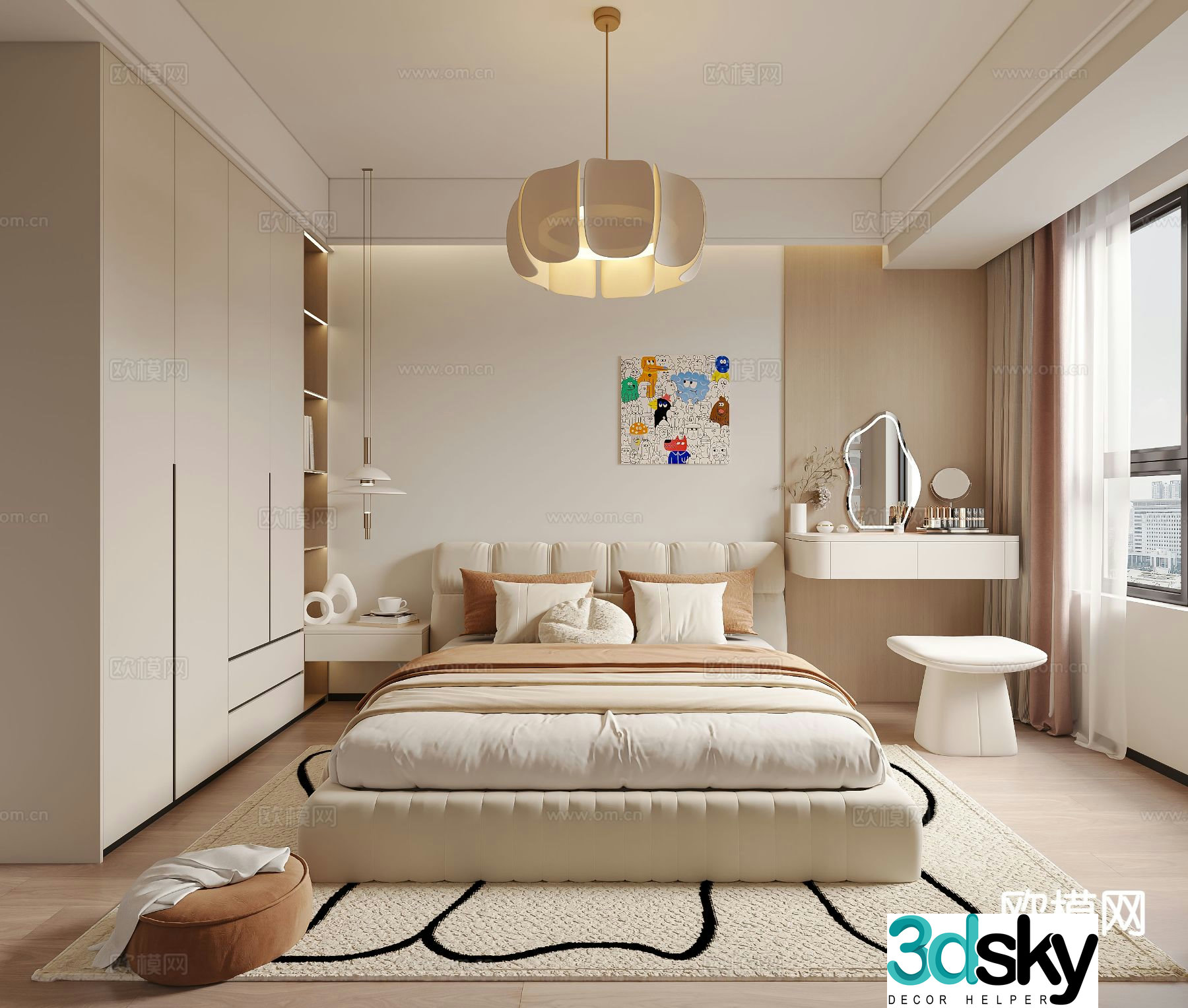 Cream style bedroom girls room 3d model
