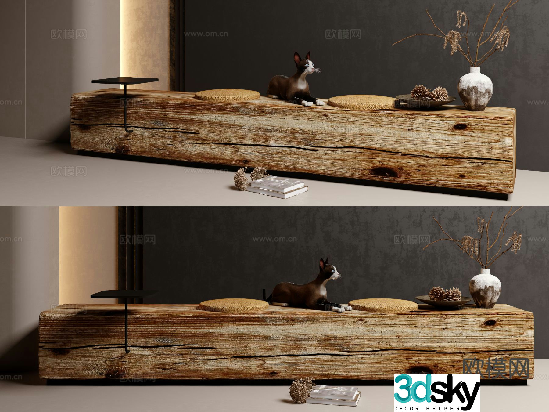 Wabi-Sabi Landscape Seat Old Wooden Bench Shoe Changing Bench Long Wooden 3D Model