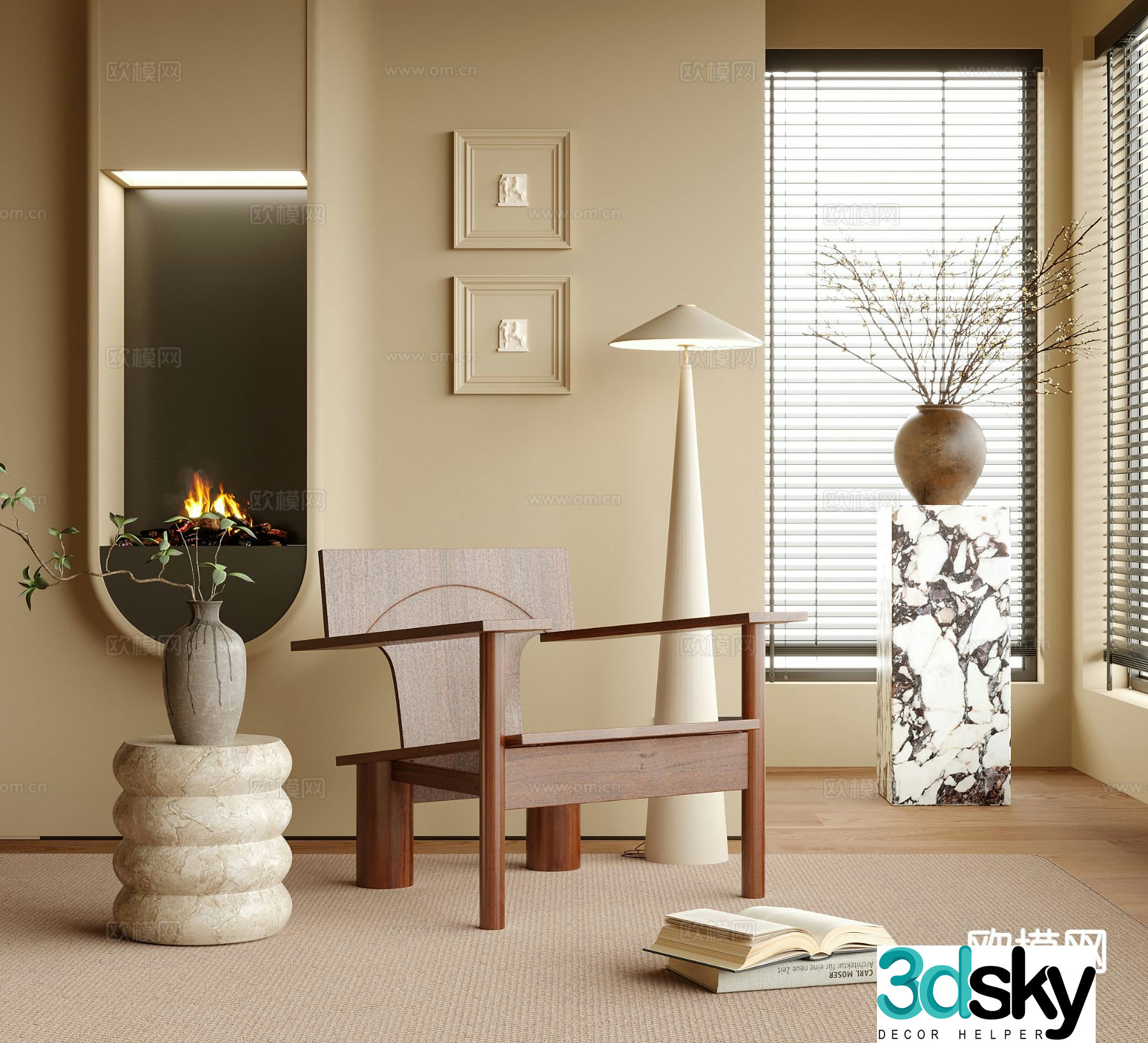 Wabi-sabi chair leisure chair table 3d model
