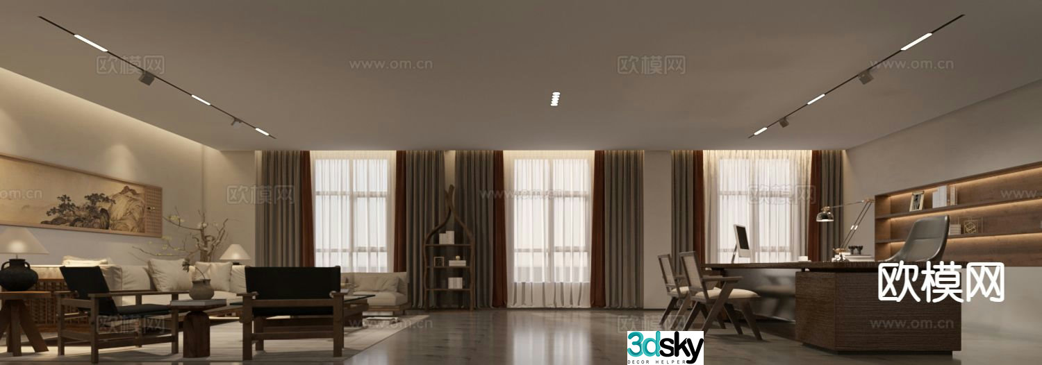 New Chinese style living room tea room 3d model