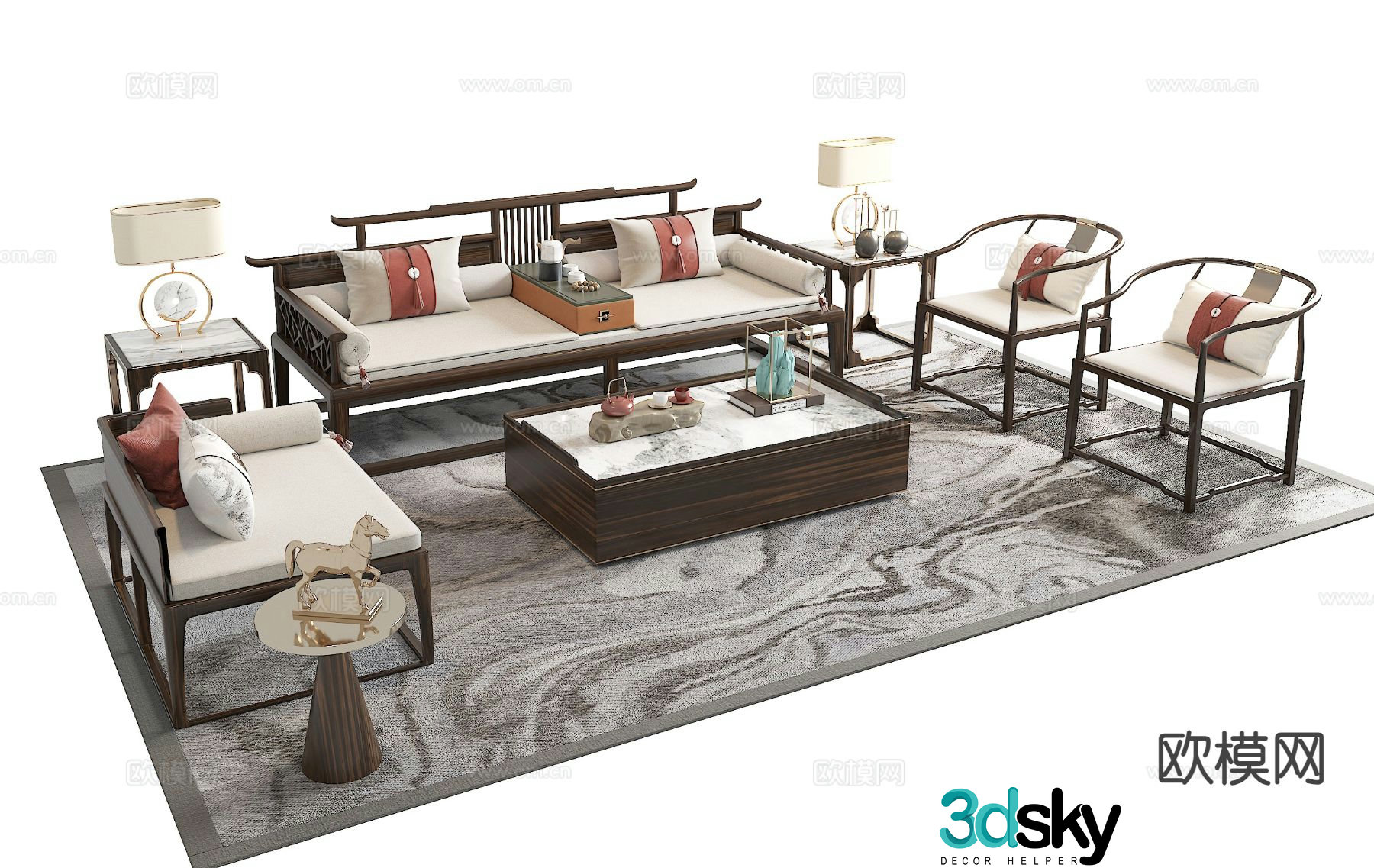Chinese style modular sofa 3d model