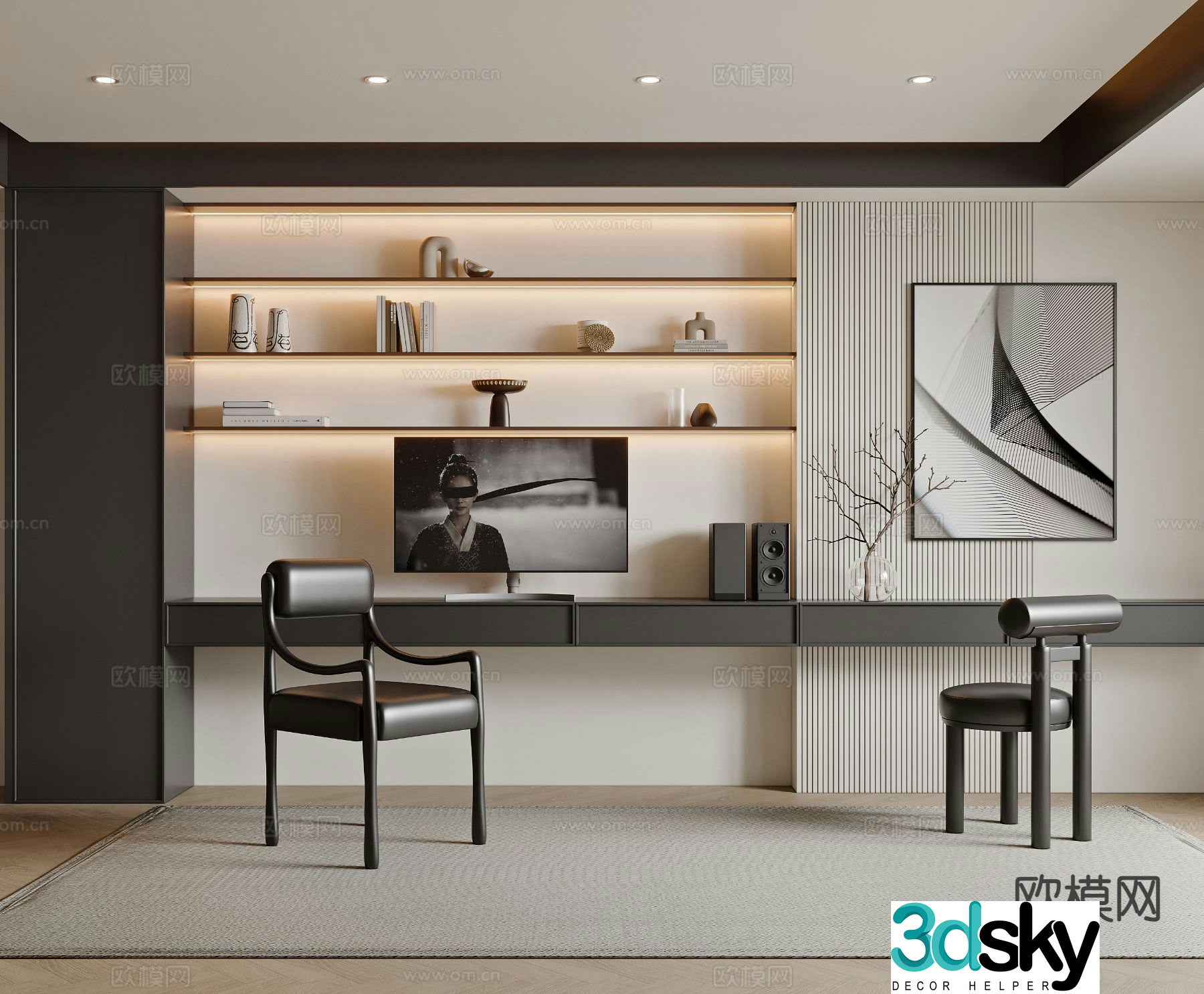 Modern study room 3d model