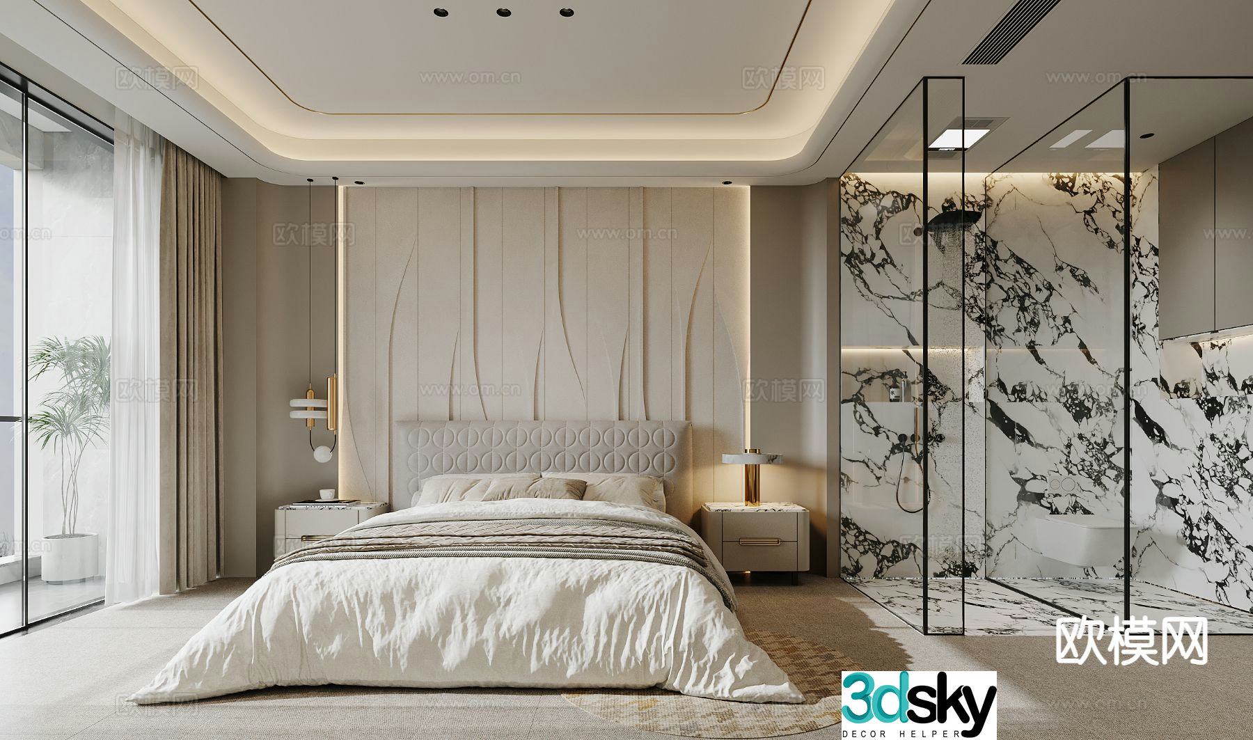 Cream style bedroom master bedroom 3d model