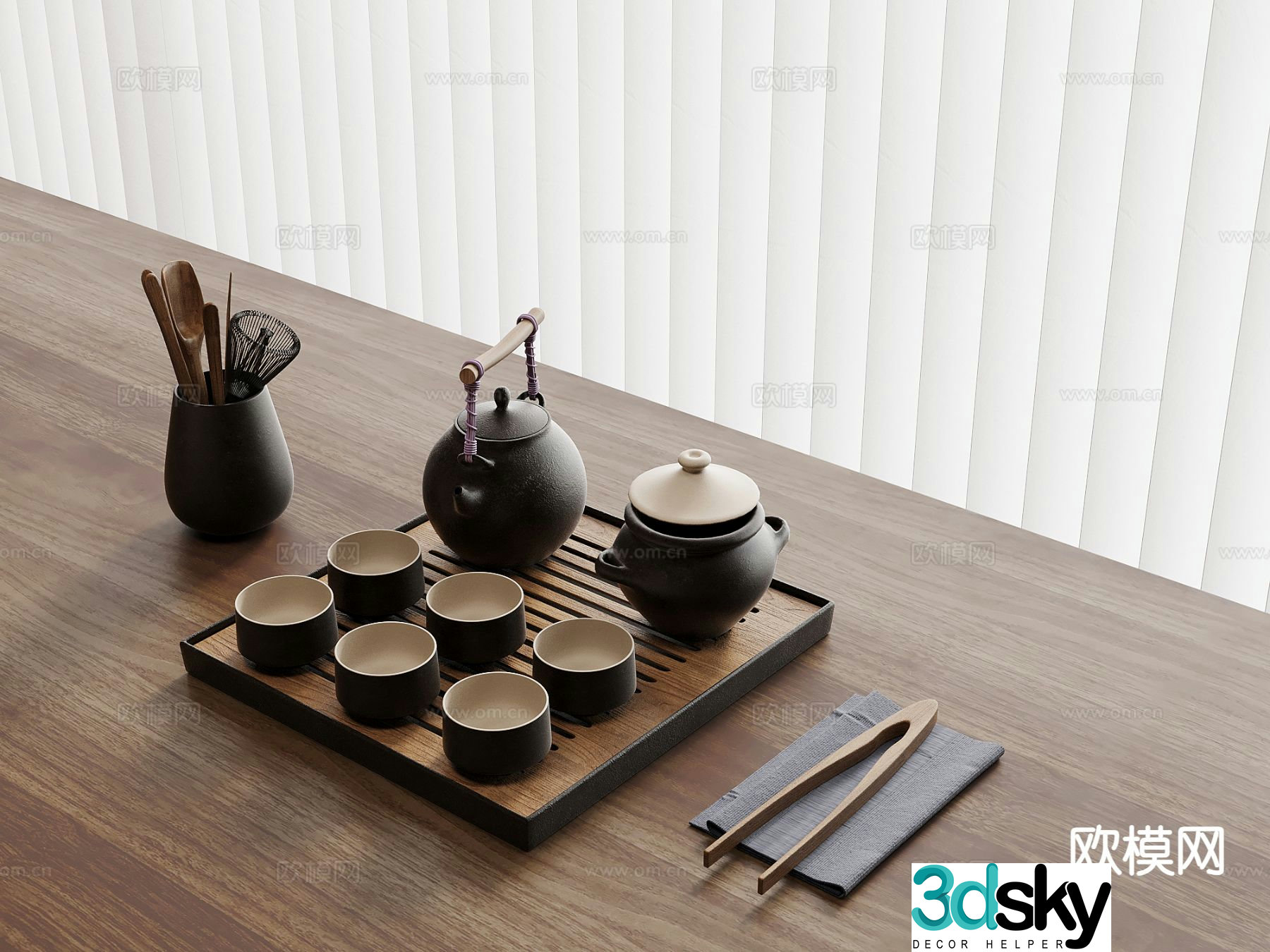 New Chinese tea set saucer teapot 3d model