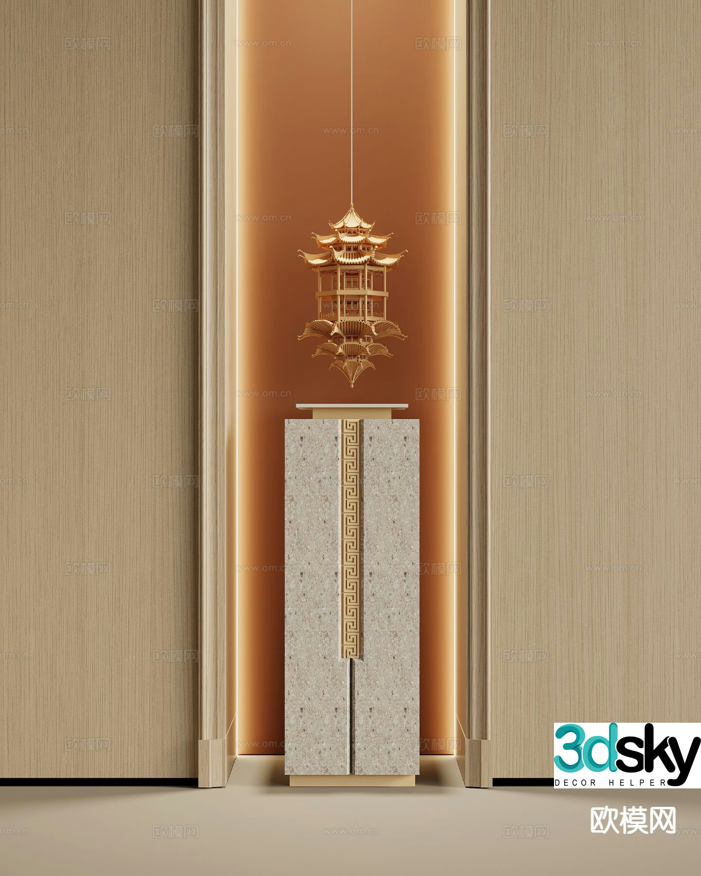 New Chinese-style sculpture ornaments ancient building pendants 3D model