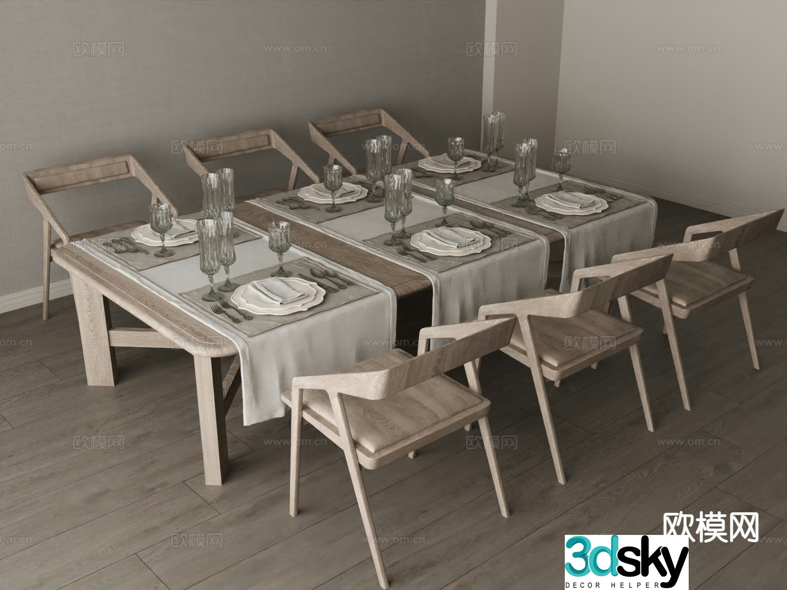 Wabi-sabi dining table and chairs 3d model