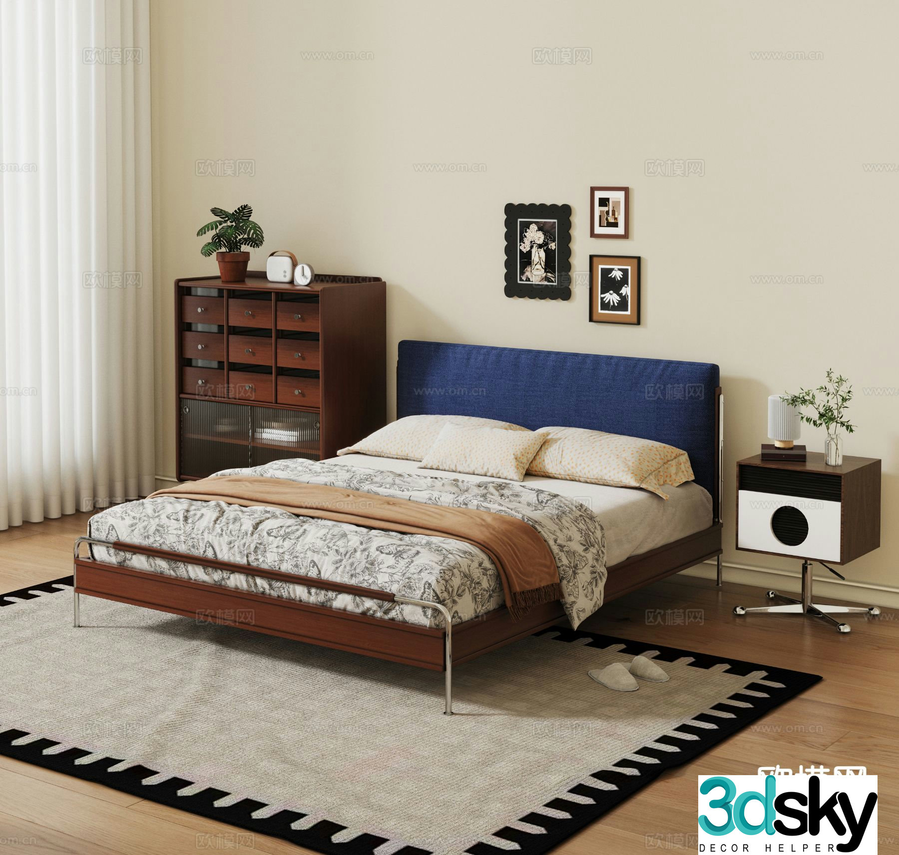 Medieval style double bed solid wood bed 3d model