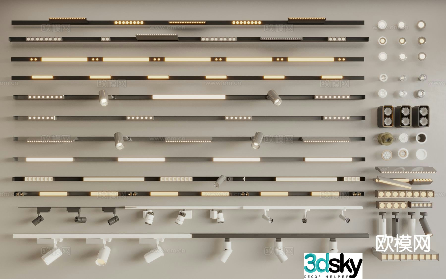 Magnetic track light linear light downlight spotlight turning track light 3D model