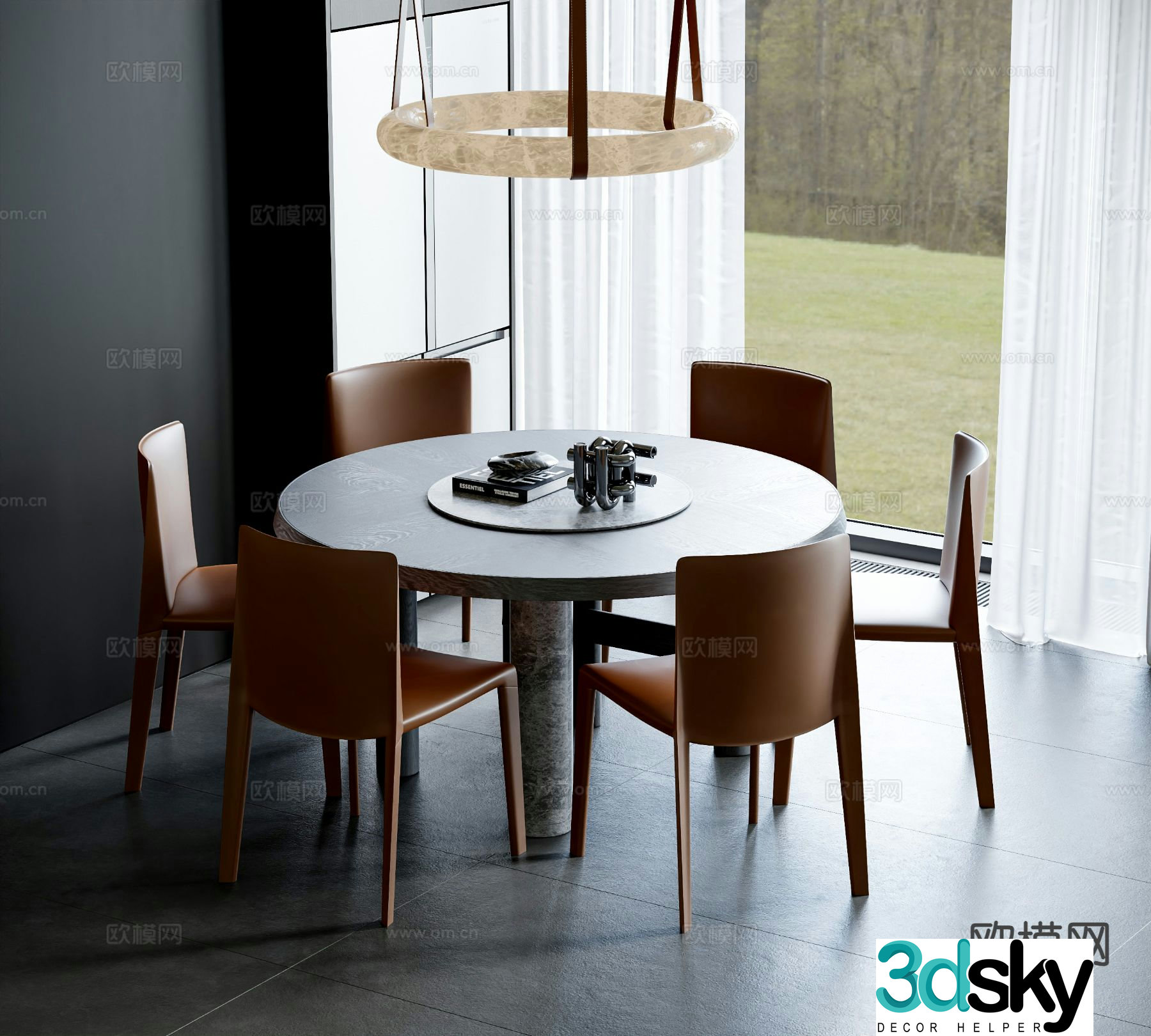 Modern round dining table and chairs 3d model