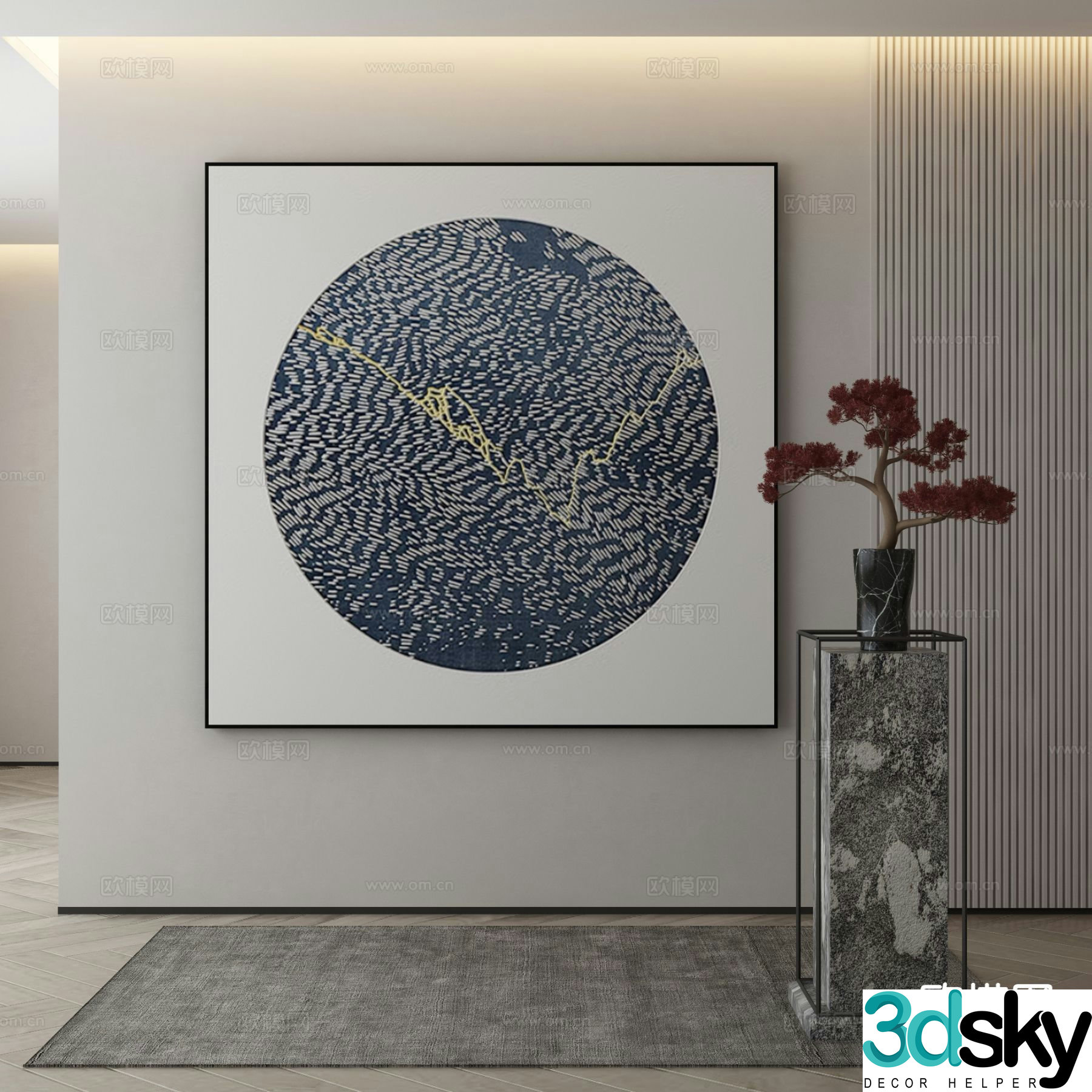 New Chinese style decorative painting Zen hanging painting 3D model