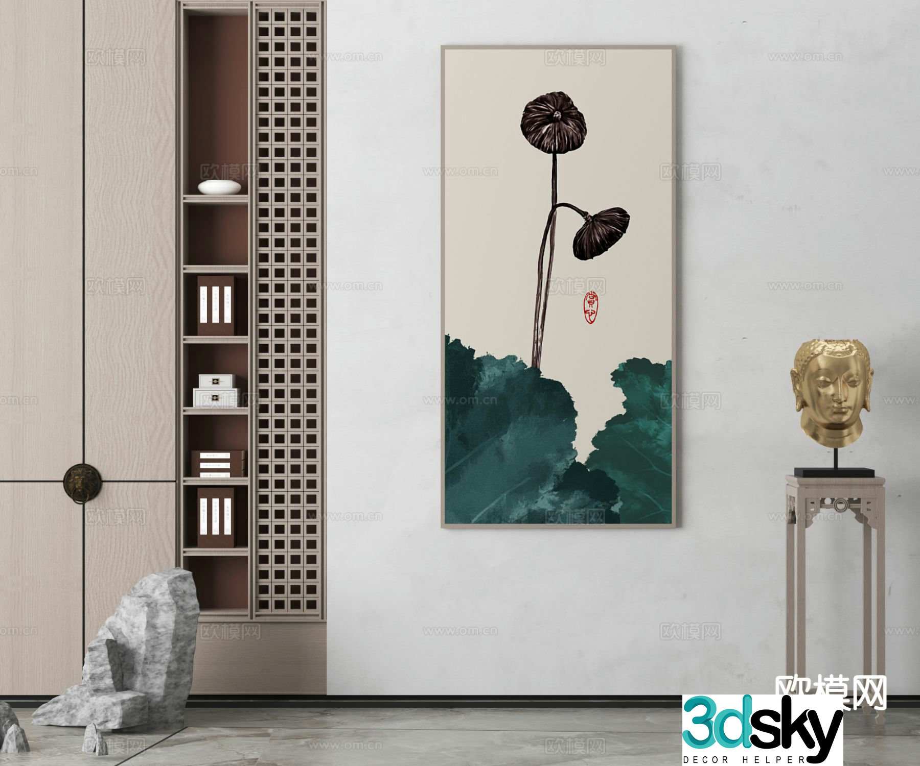 New Chinese Zen style hanging painting entrance painting 3D model