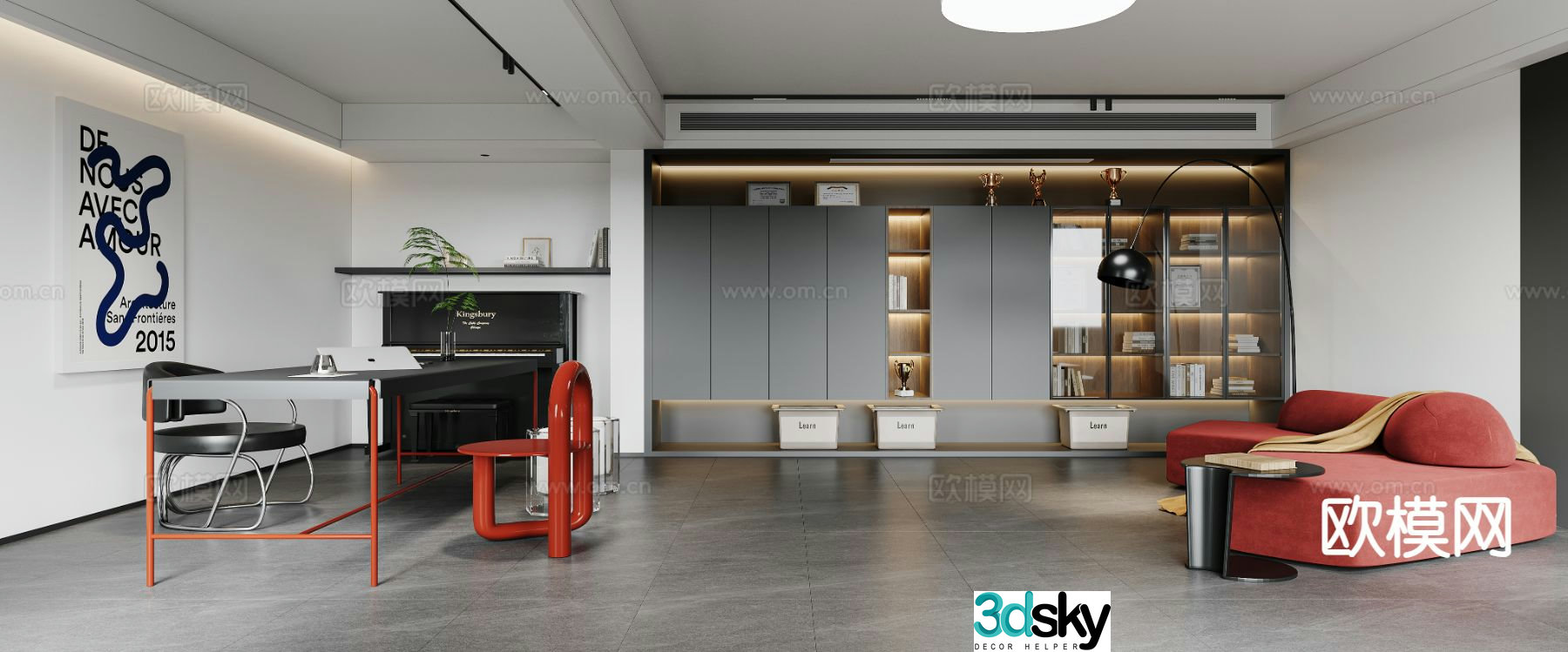 Modern study room fitness area 3d model