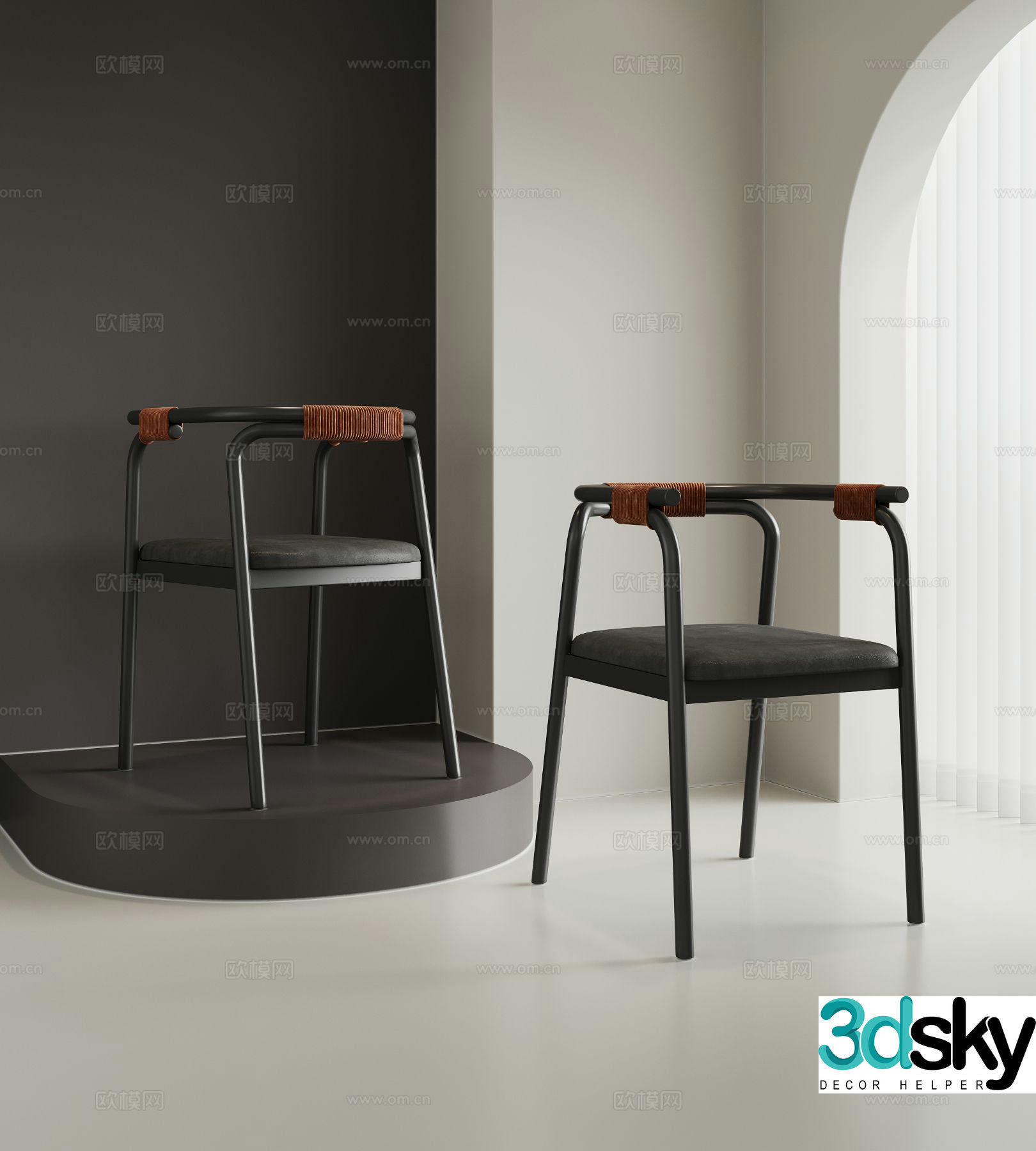 Modern iron single chair dining chair chair 3d model