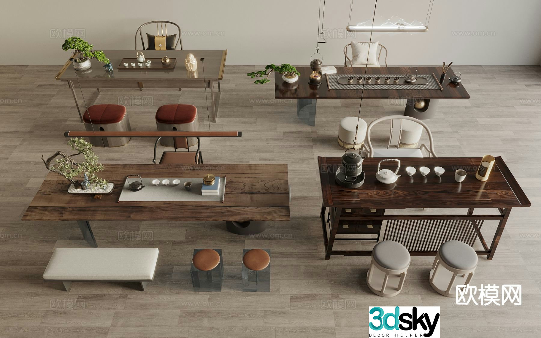 New Chinese style tea table and chairs tea table 3d model