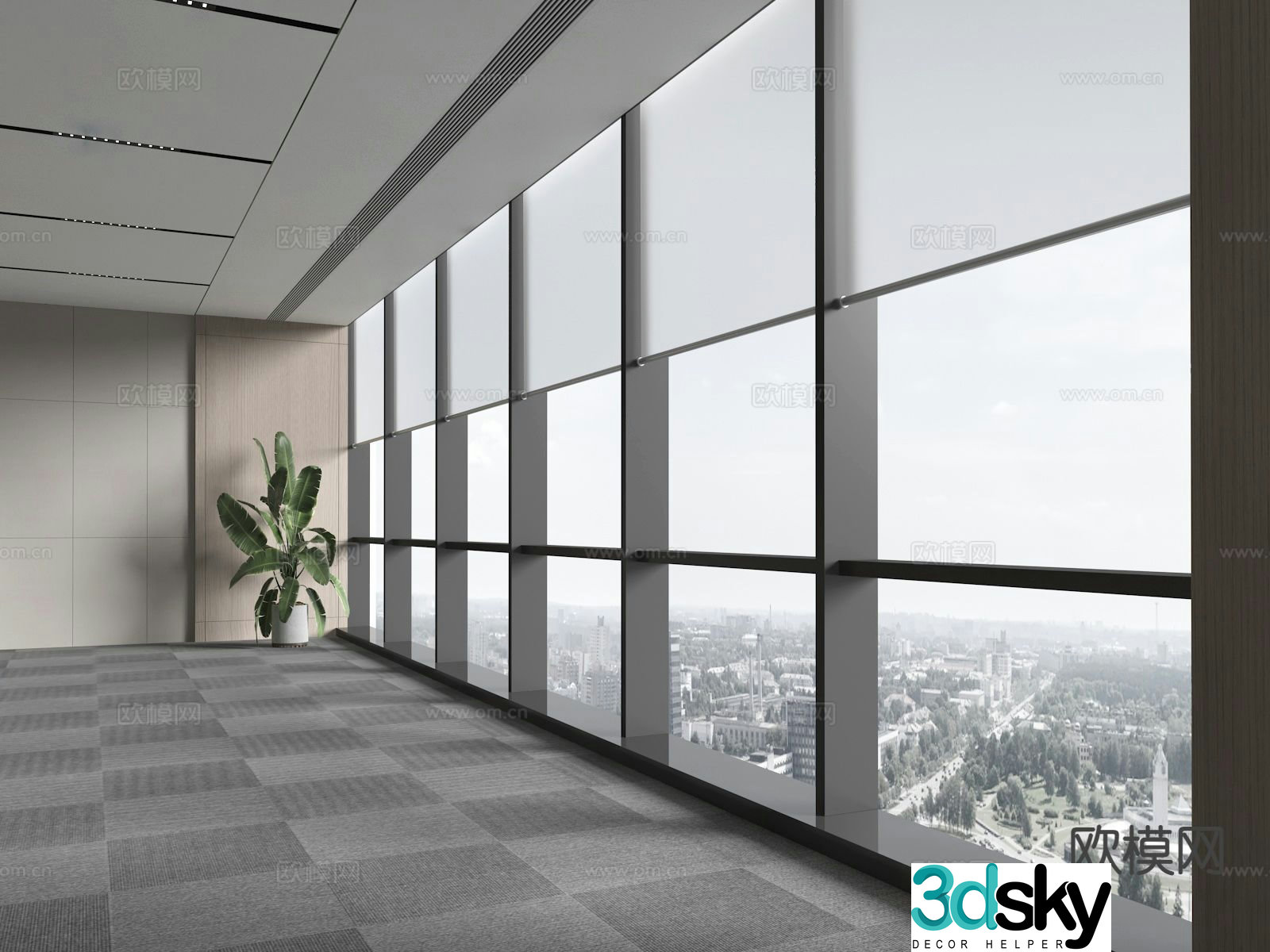 Office Curtains Roller Blinds Curtain Wall Window 3D Model