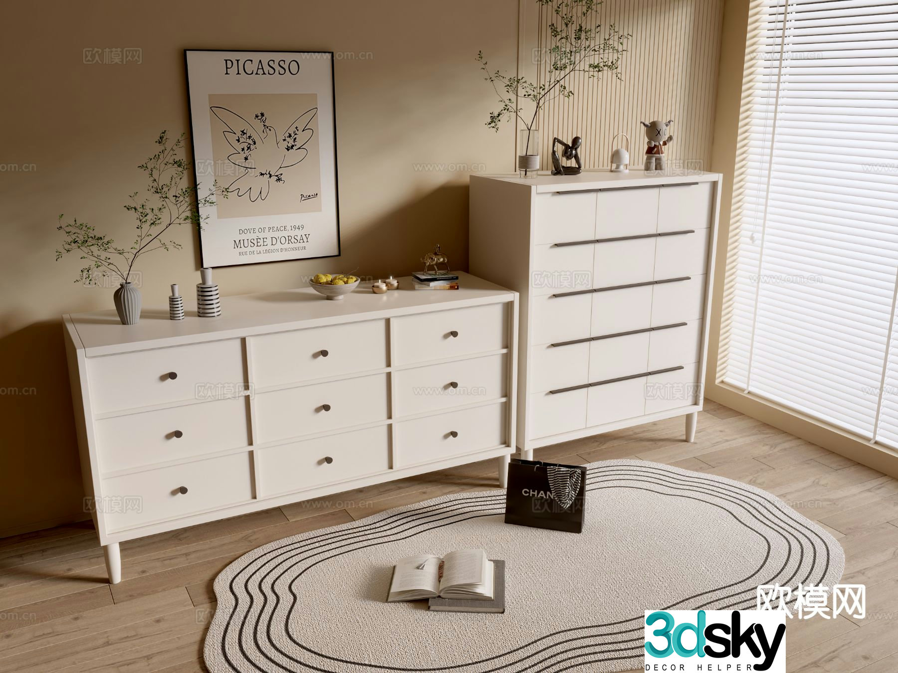 Cream style cabinet chest 3d model
