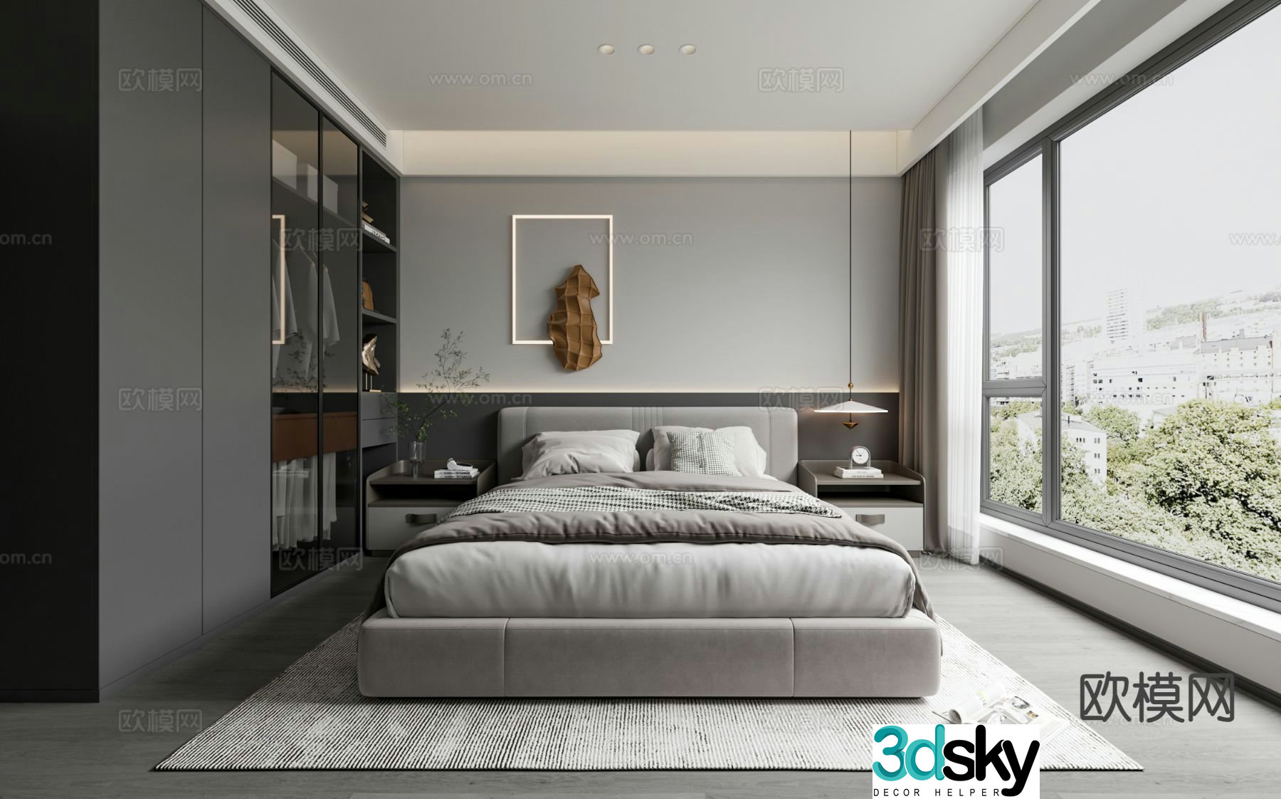 Advanced gray bedroom master bedroom 3d model