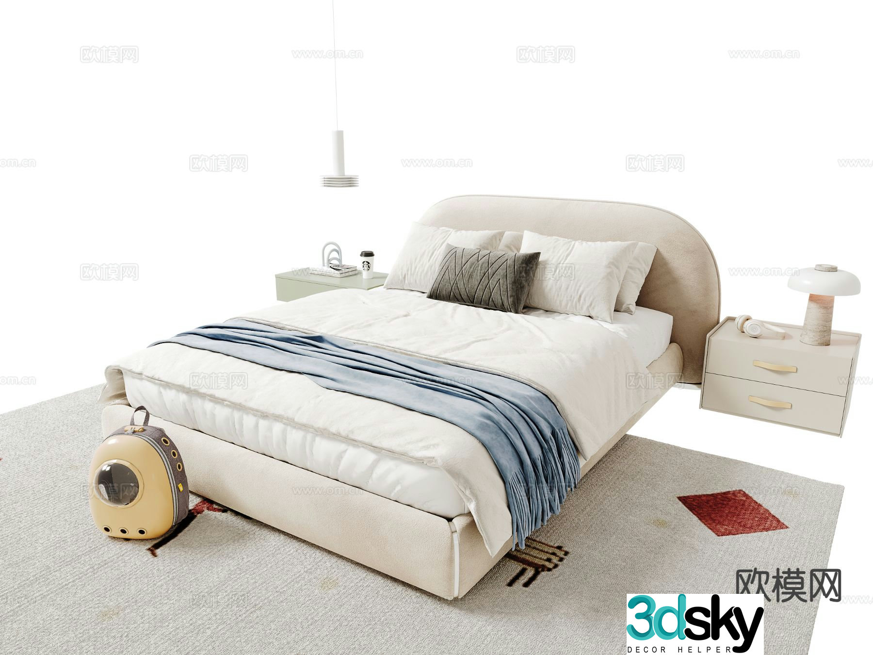 Cream style double bed 3d model