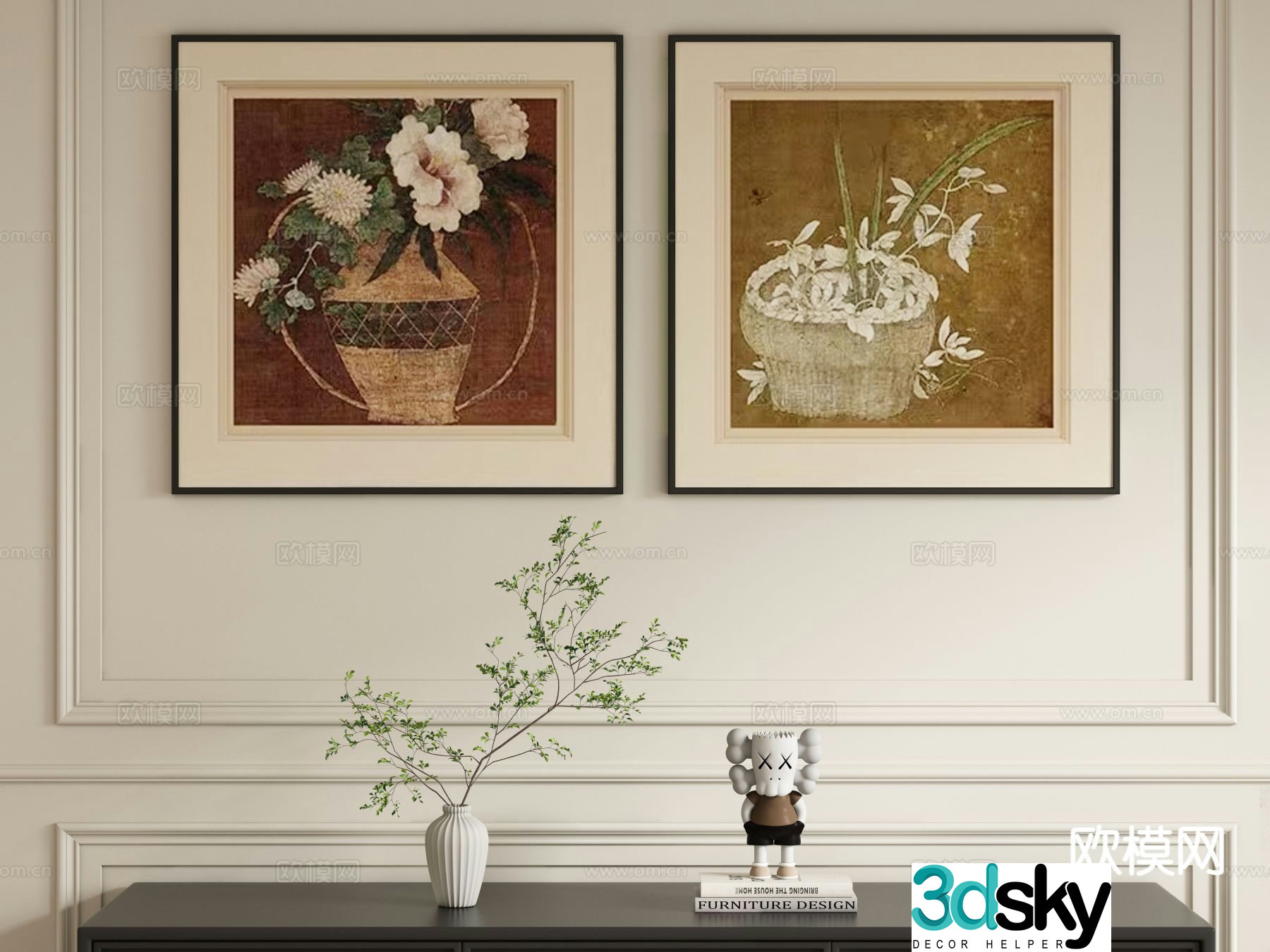 Medieval style retro painting vase decorative painting 3D model