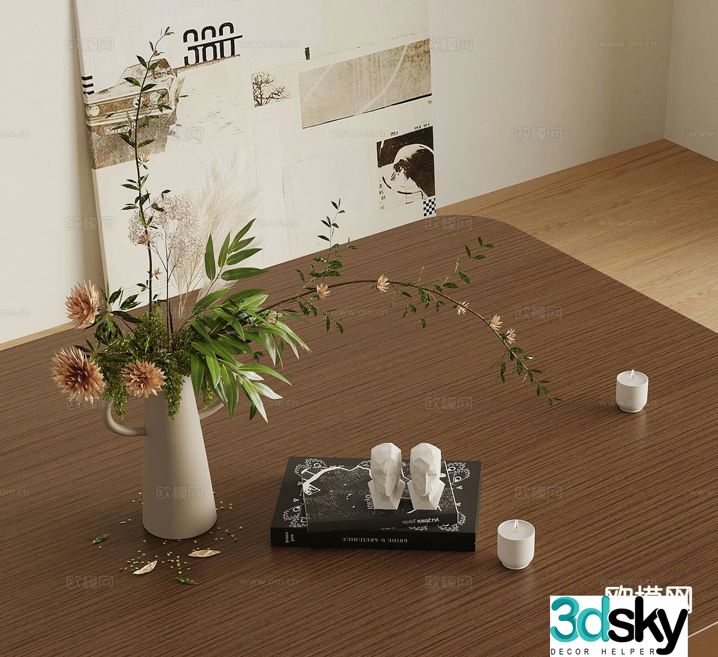 Modern decorations tableware books vases 3D model