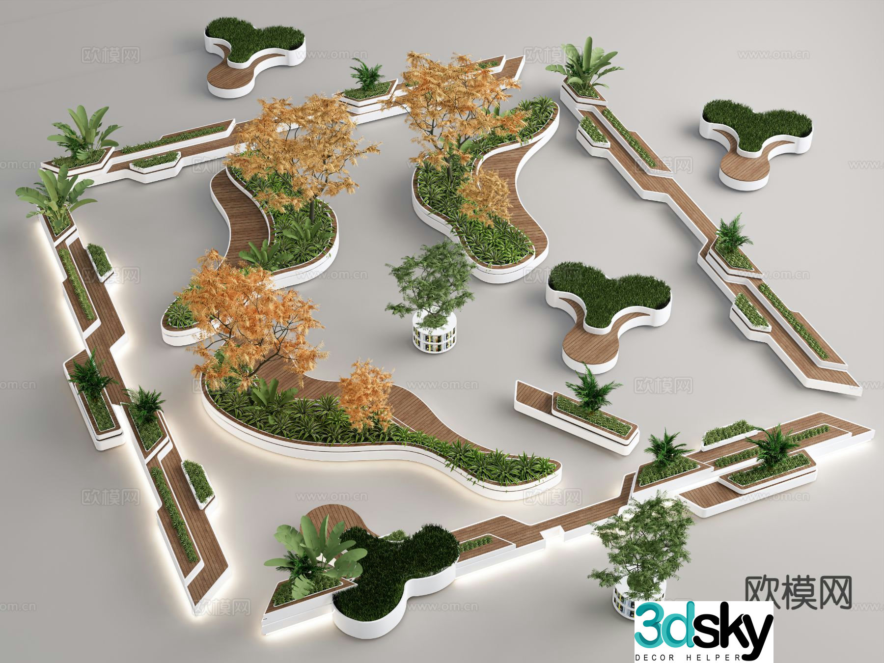 Modern outdoor chair tree pool chair landscape seat strip chair 3D model