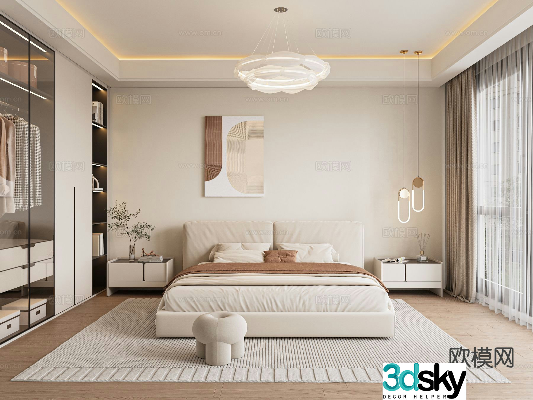 Cream style bedroom master bedroom 3d model