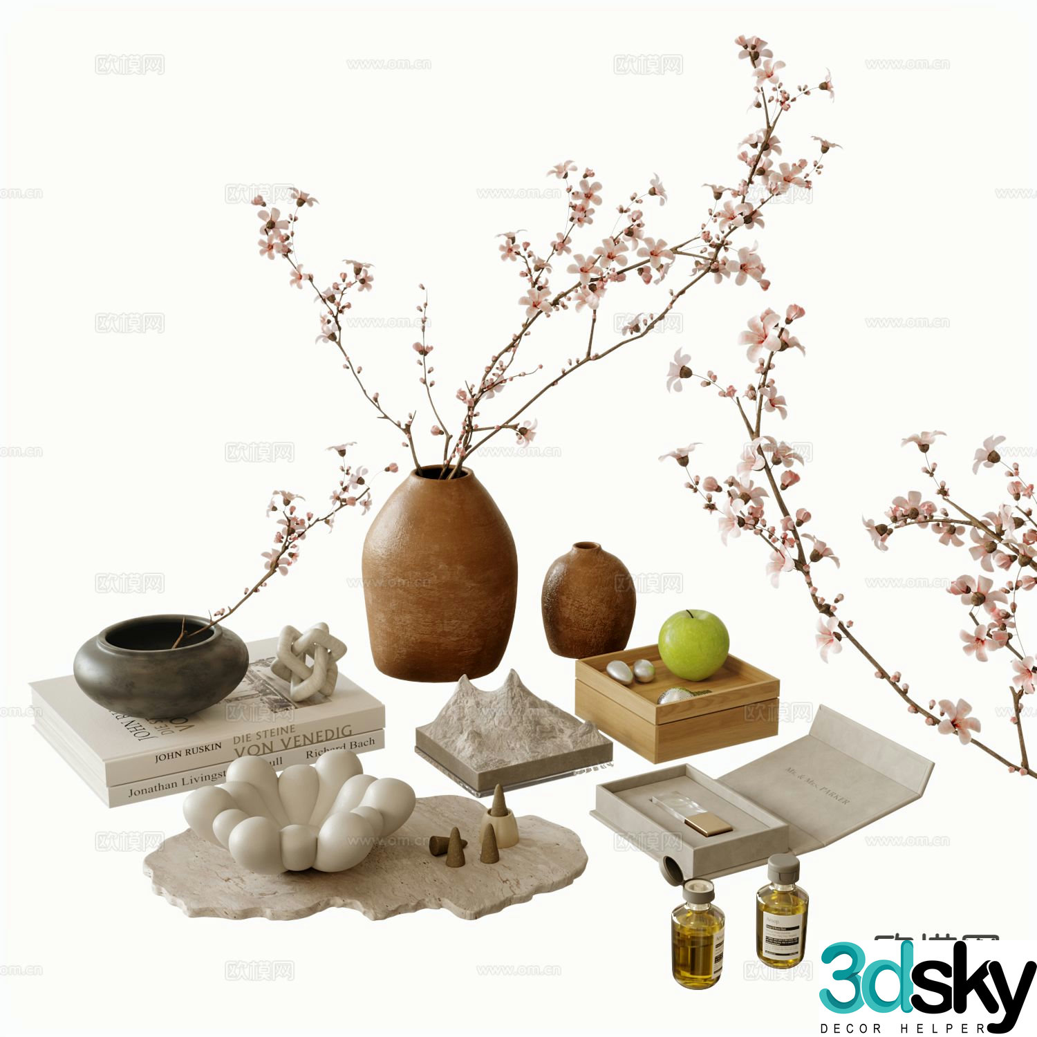Wabi-sabi decorations tableware vases books sculpture 3D models
