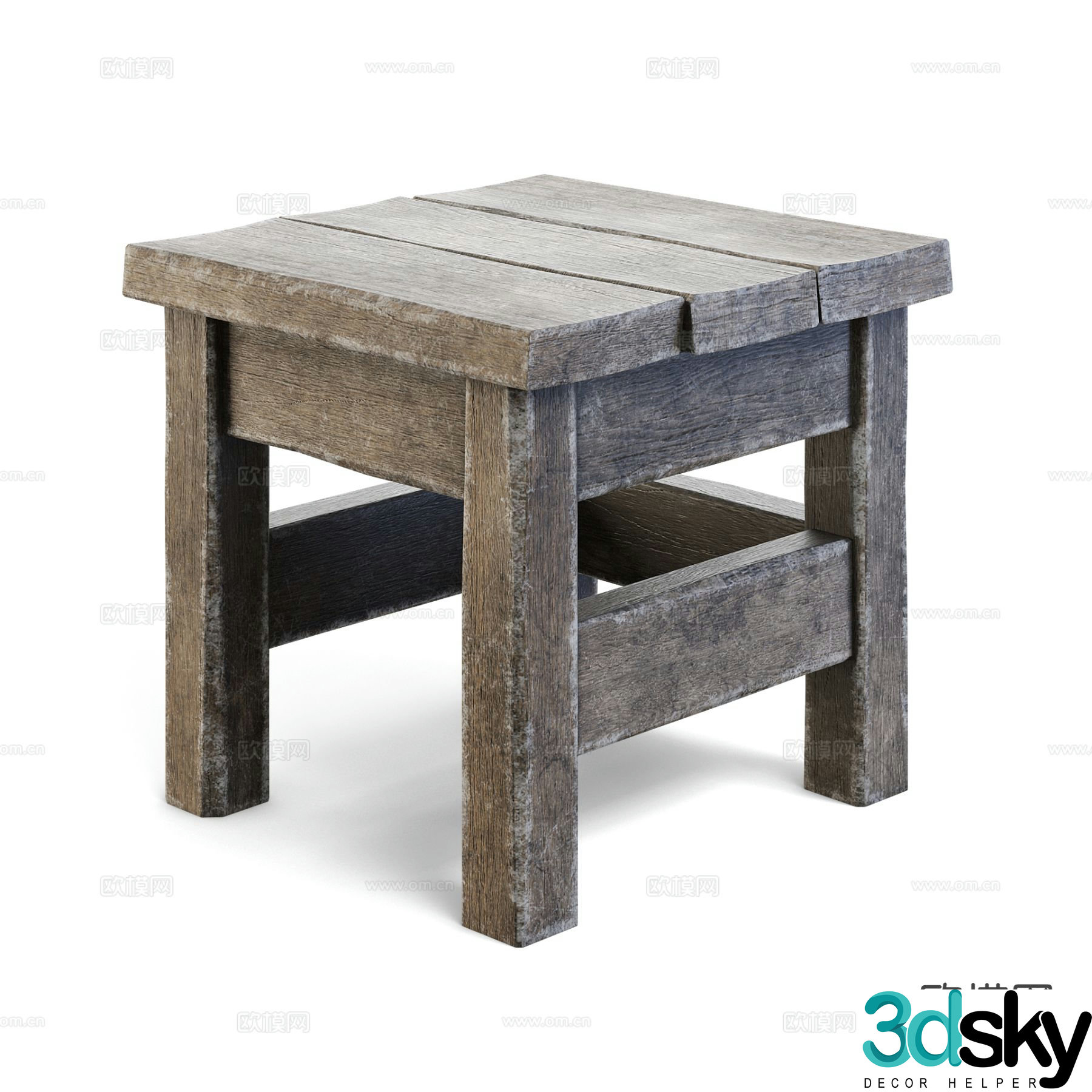 wabi-sabi bench stool wooden stool 3d model