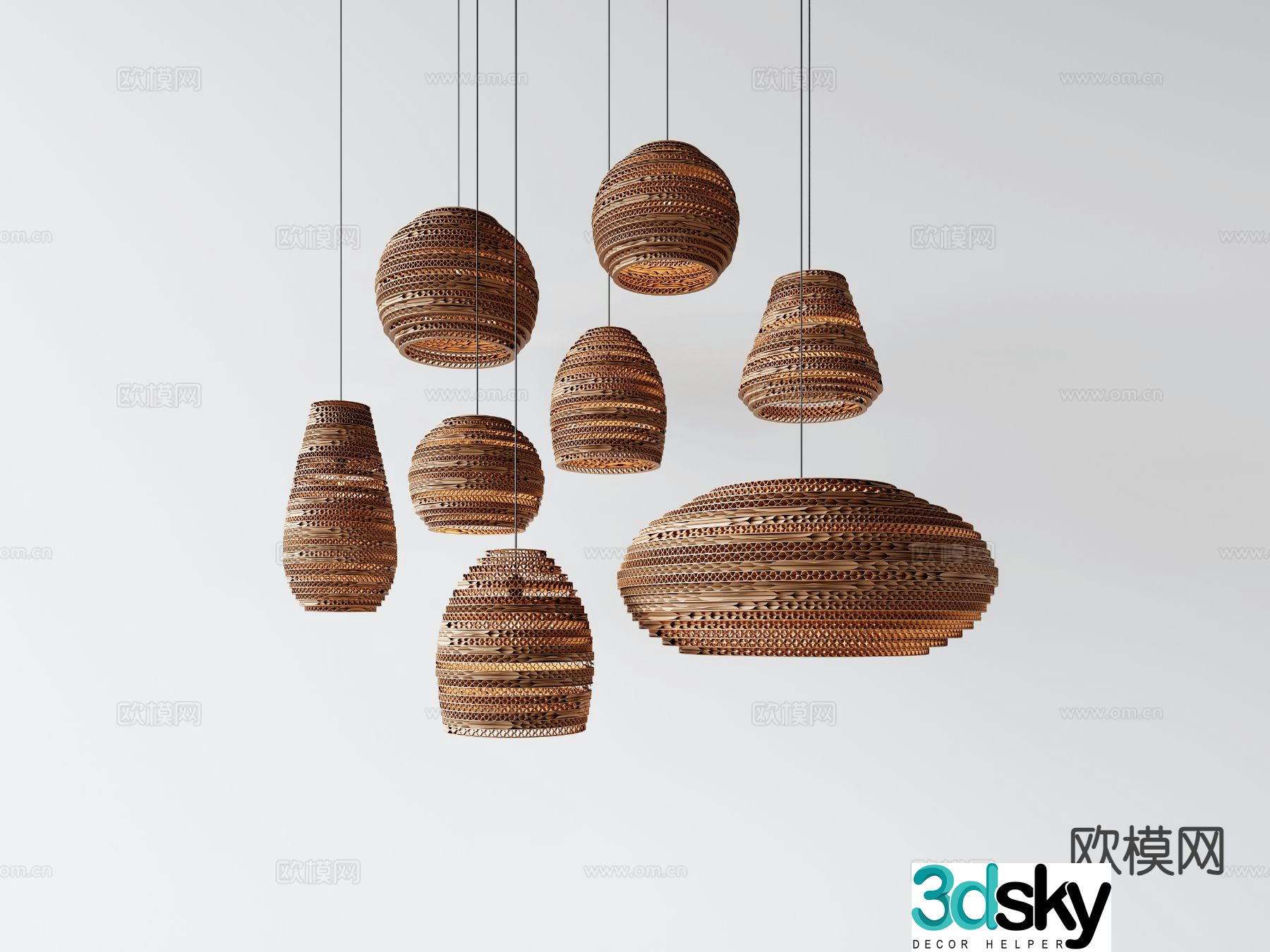 Wabi-sabi rattan chandelier 3d model