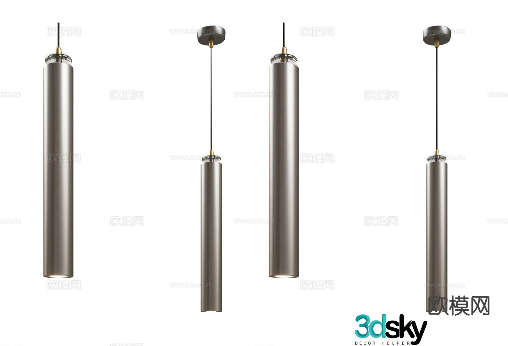 Stainless steel cylindrical chandelier minimalist long chandelier 3d model