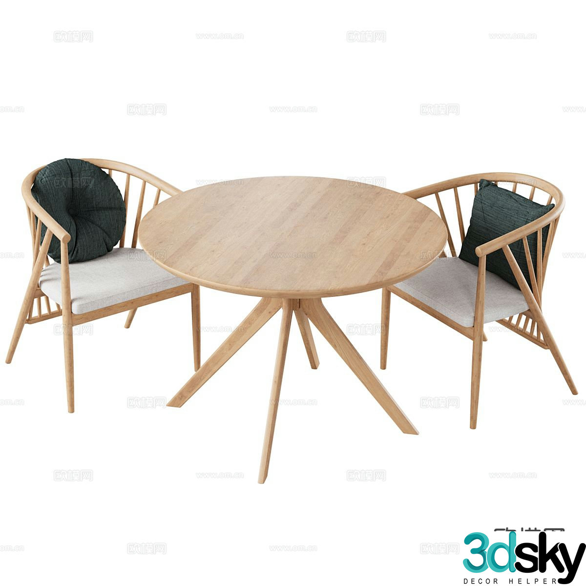 Modern leisure tables and chairs wooden table round table 3d model