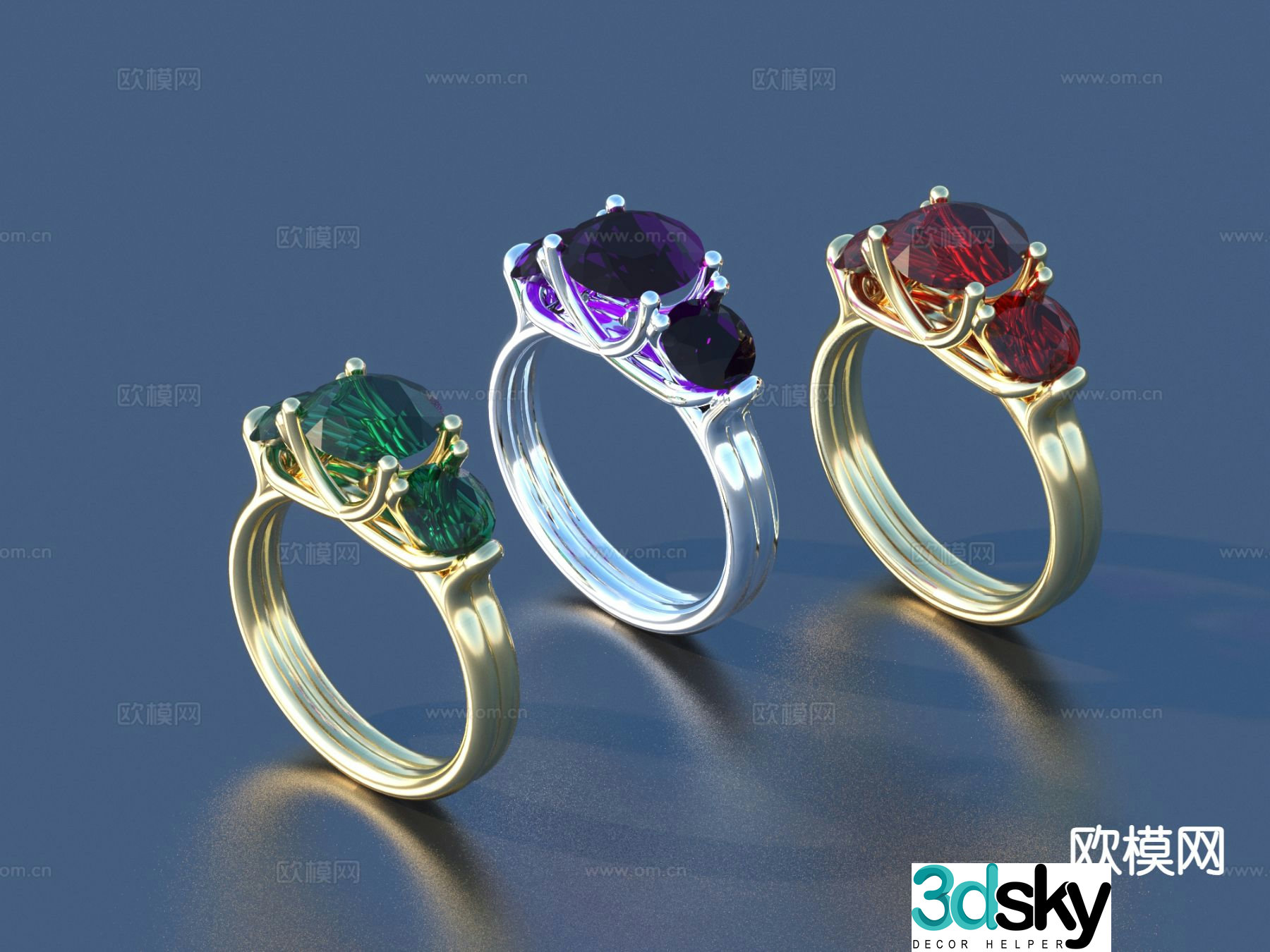 Red diamond ruby purple diamond diamond ring gemstone ring 3d model