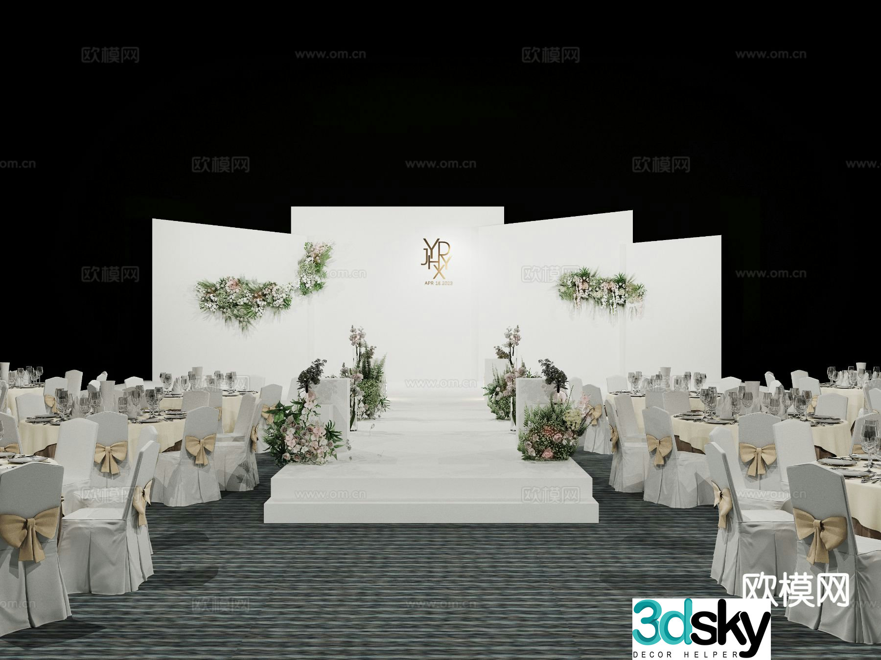 Modern minimalist wedding banquet hall theme wedding beautiful 3D model