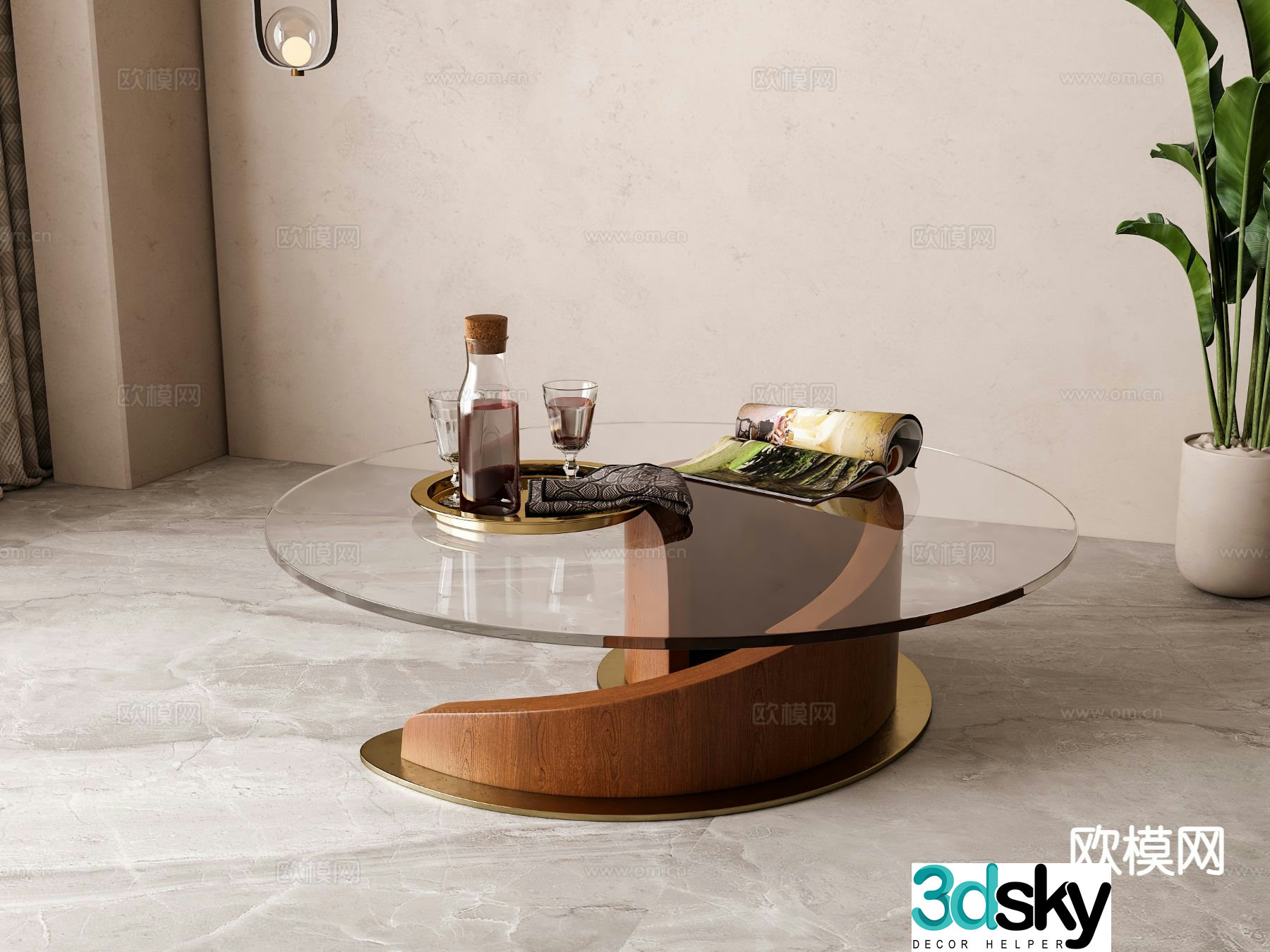 Medieval style glass coffee table 3D model