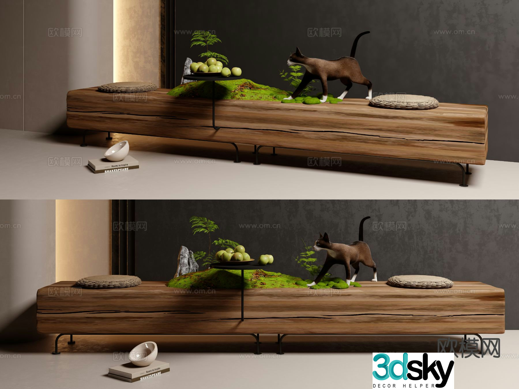 Wabi-Sabi Landscape Seat Old Wooden Bench Shoe Changing Bench 3D Model