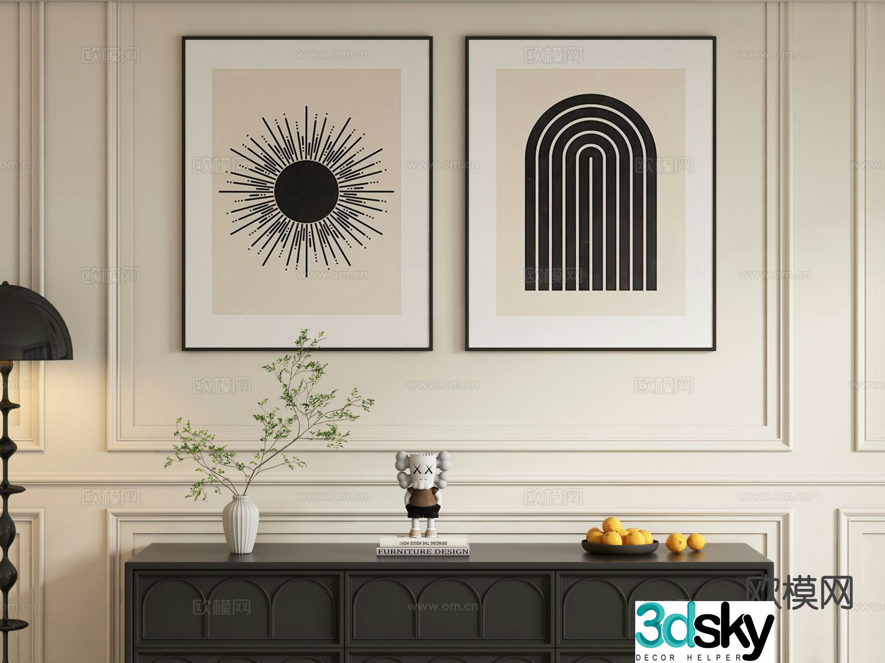 Simple abstract painting decorative painting simple hanging painting 3d model