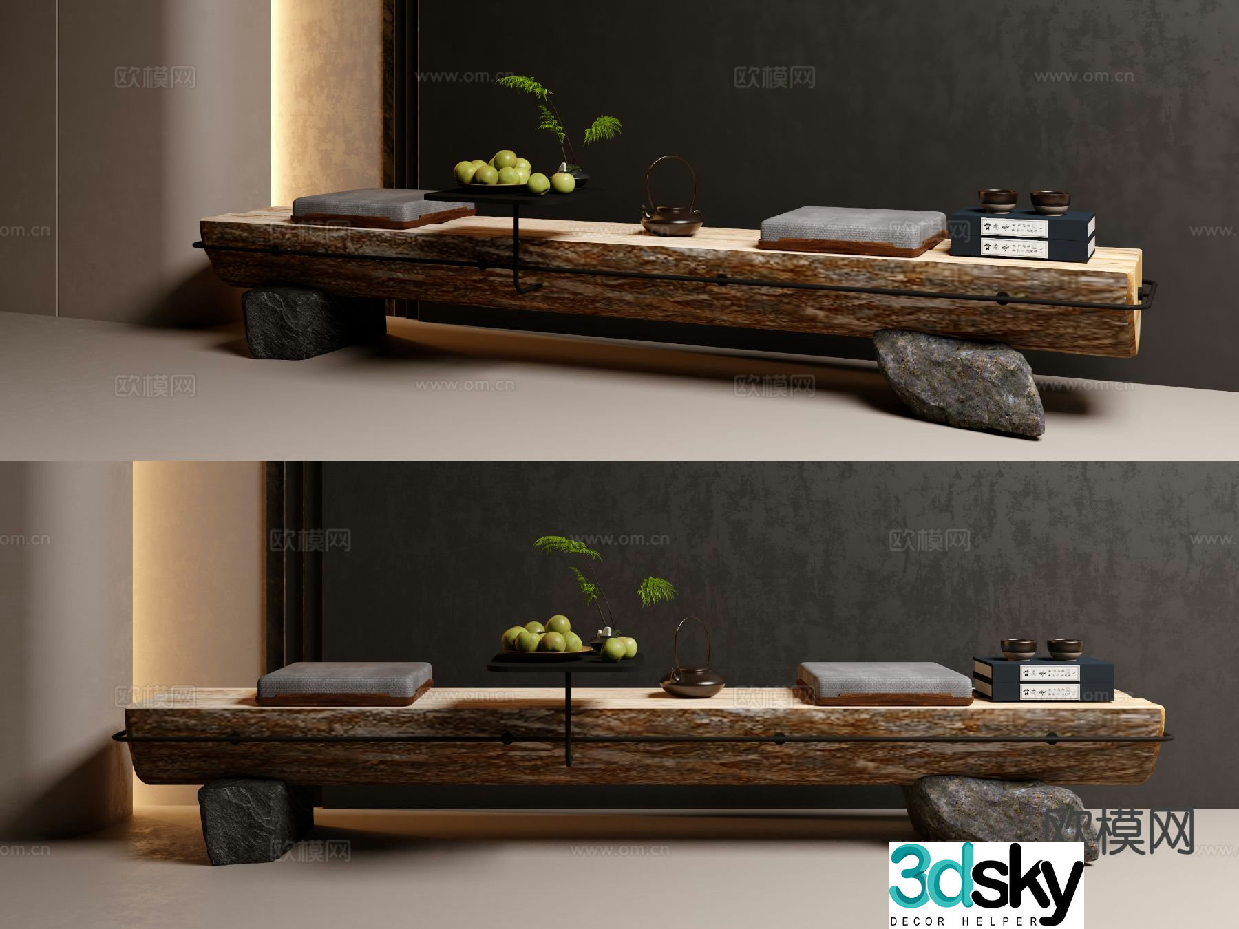 Wabi-Sabi Landscape Seat Old Wood Bench Shoe Changing Bench Wood Duanjing Bar 3D Model