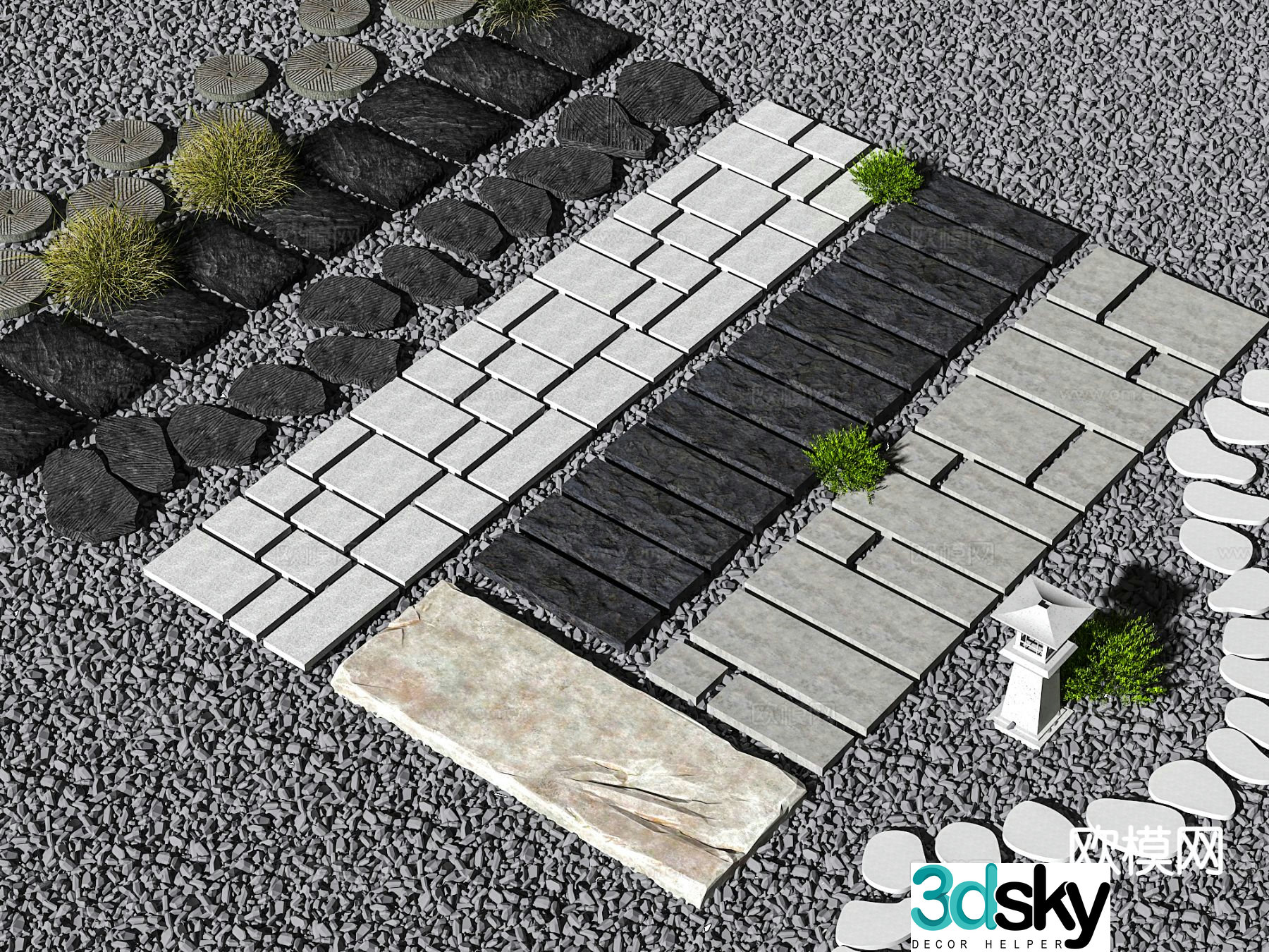 Modern steps landscape steps stone steps 3d model