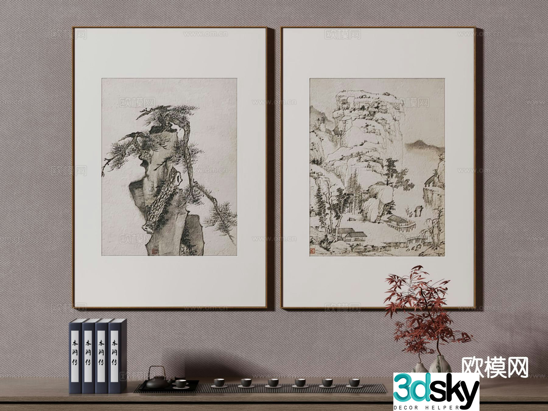 New Chinese style decorative painting Zen hanging painting 3D model